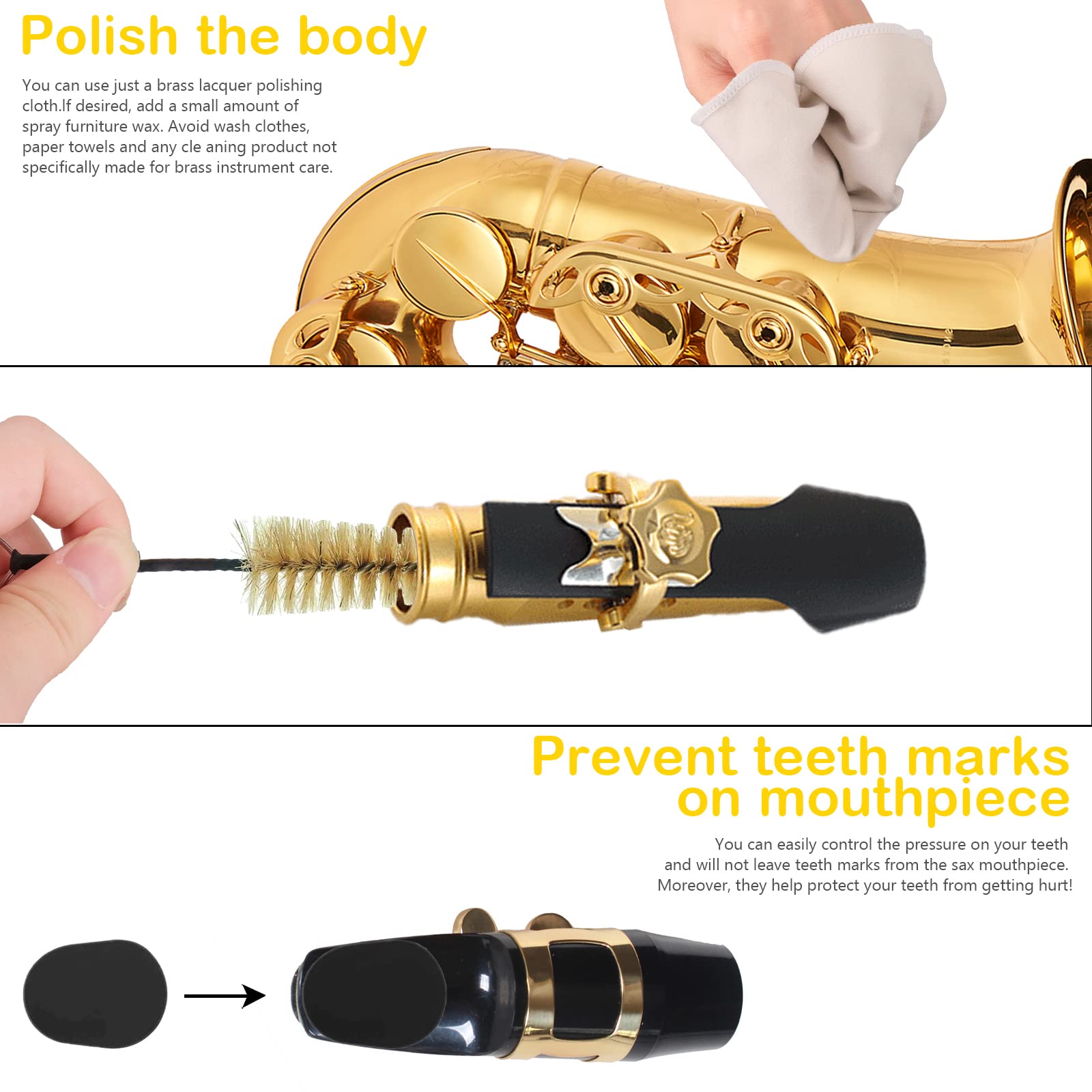Saxophone Cleaning Kits with Case for Sax and Clarinet Flute Trumpet Instruments,8PCS Saxophone Mouthpiece Cushion,Mouthpiece Brush Microfiber Cleaning Cloth(Beige)
