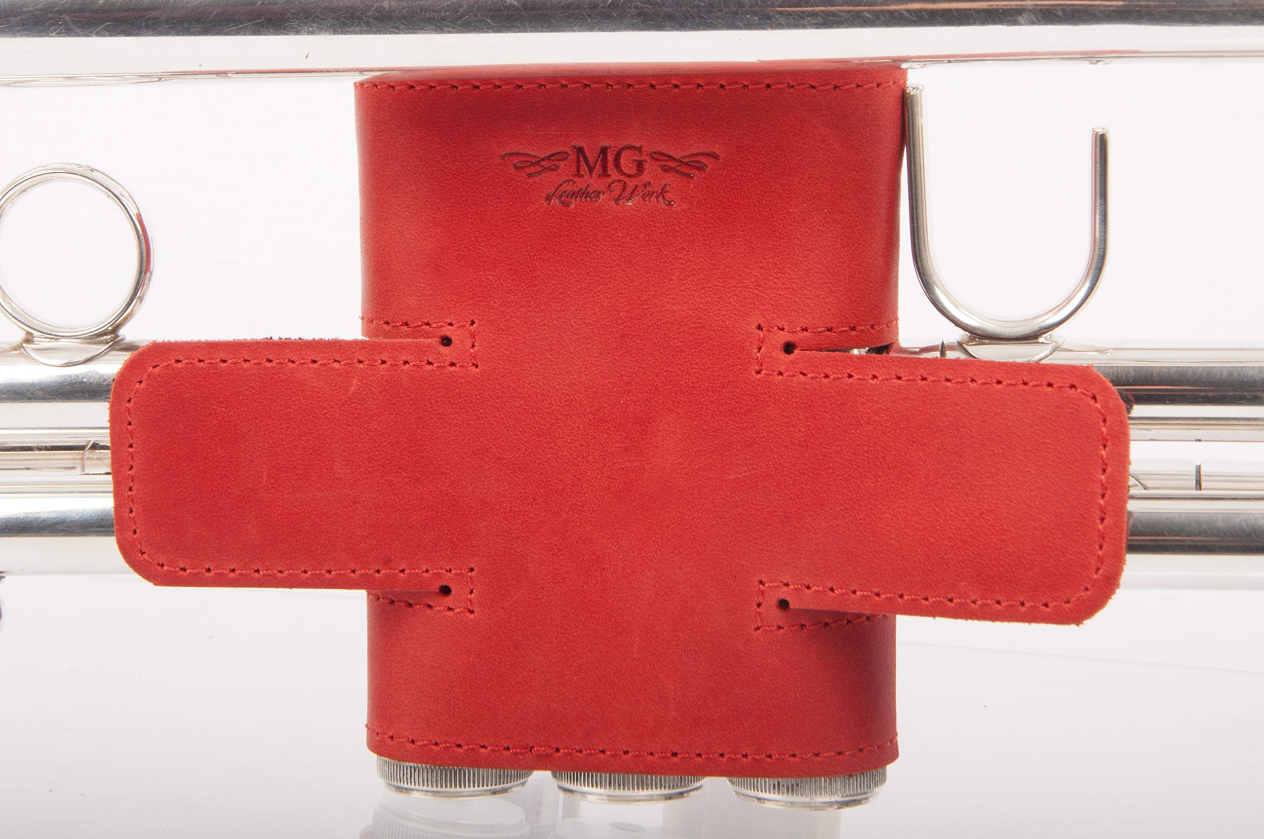 Trumpet Valve Guard Genuine Leather of protection and comfort (Guard, Red)