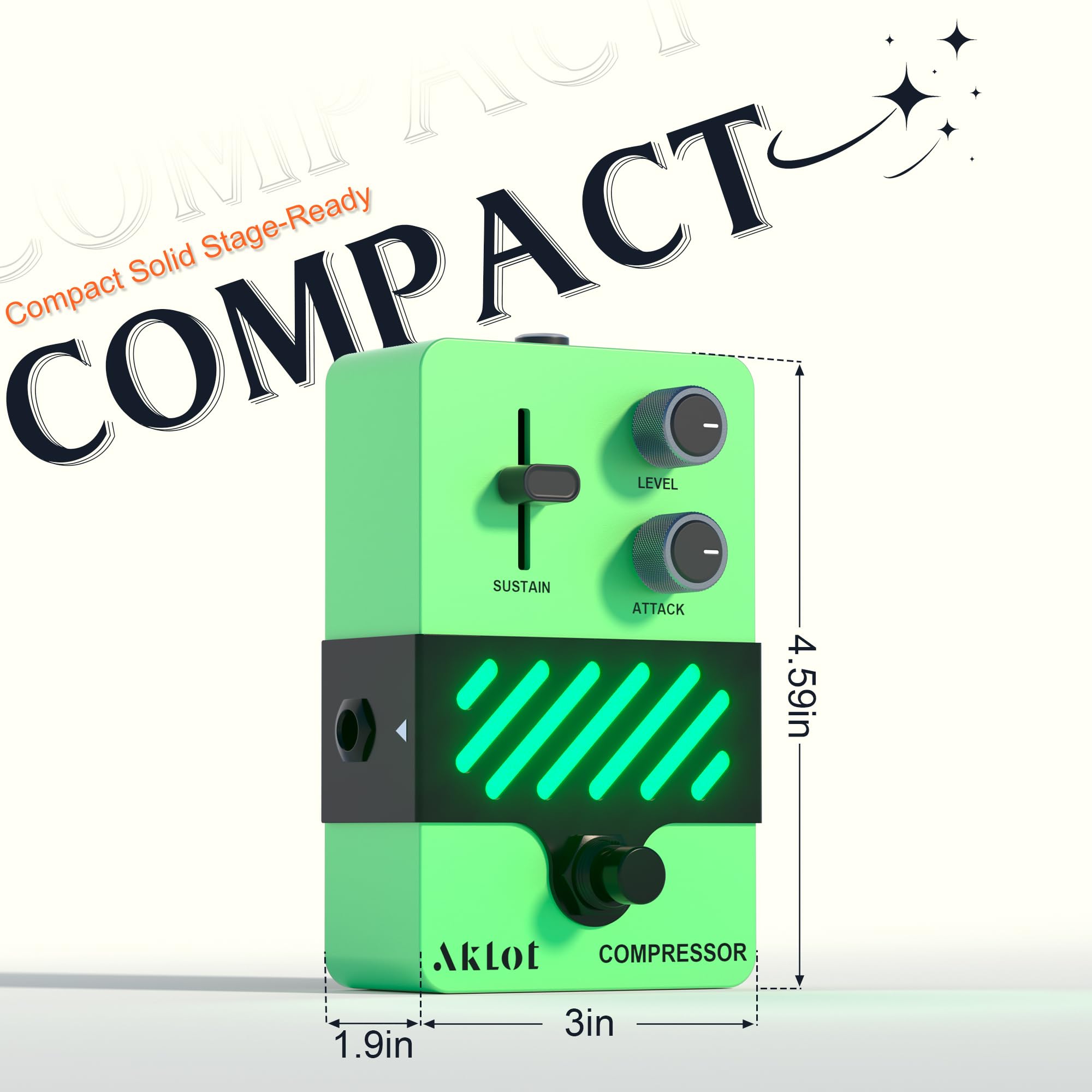 AKLOT Compressor Electric Guitar Pedal: Smooth Studio-Level Compression for Clean Sustain, Dynamic Touch-Responsive Control, Level & Sustain Knobs, Mini Guitar Effect Pedal True Bypass, NEON PulseLock