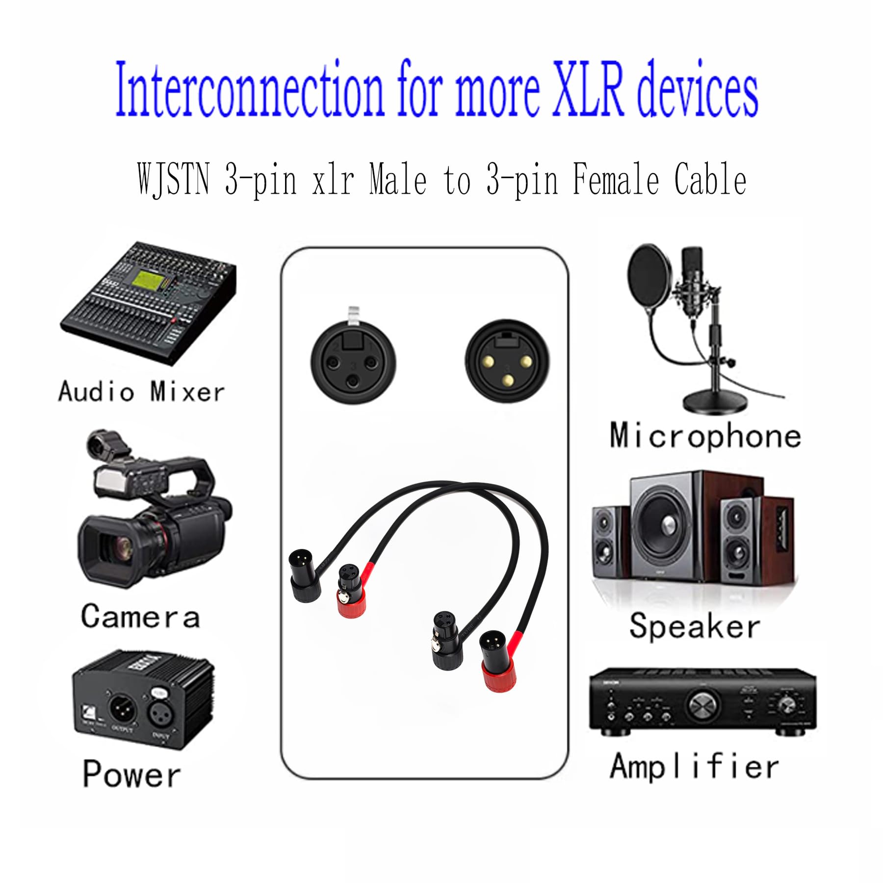 WJSTN 3-Pin Female Right Angle XLR to 3-Pin Male Right Angle XLR Cable 100° Adjustable, Professional Audio Balanced Interconnect for Microphones, Mixers, Speakers -, 2-Pack (1Feet)