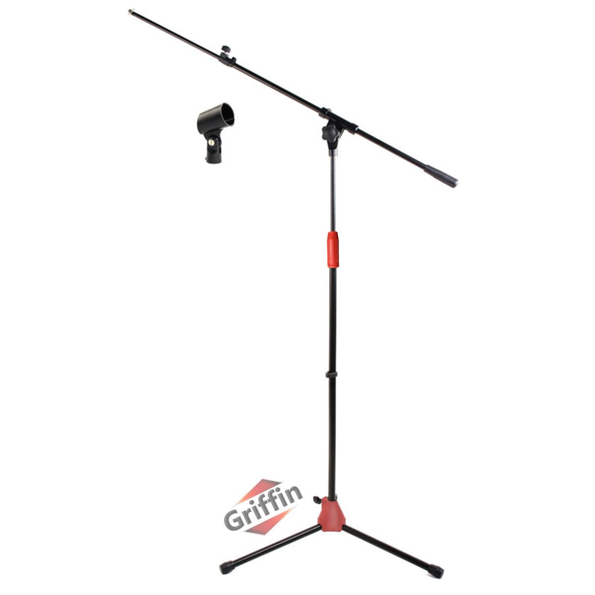 GRIFFIN Microphone Stand (StageLOCK Series) with Telescoping Boom Arm & Mic Clip – Tripod Leg Base, Collapsible Arm for Studio, DJ, Karaoke Use