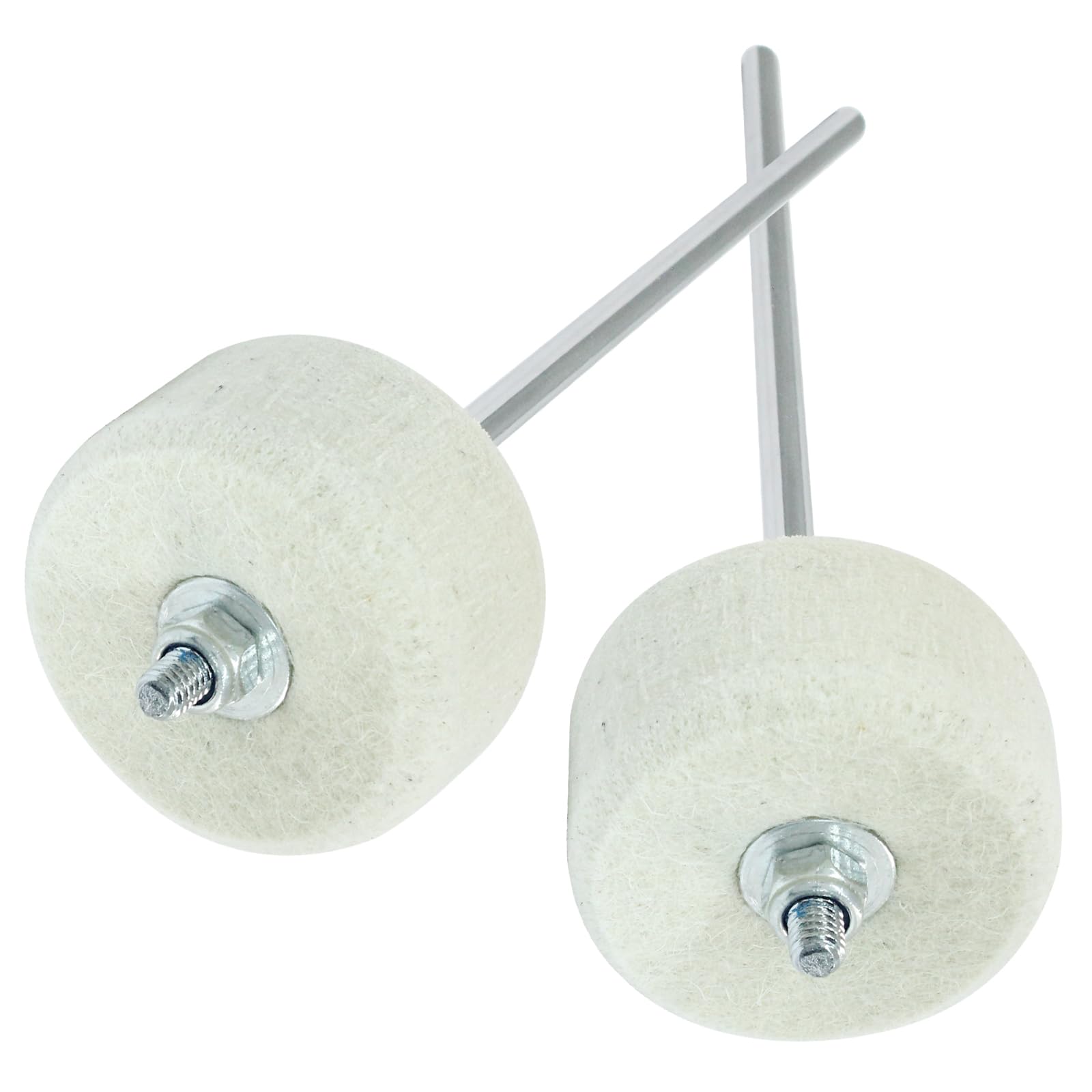Seimneire 2 Pack White Felt Double Kick Bass Drum Pedal Beater Mallet