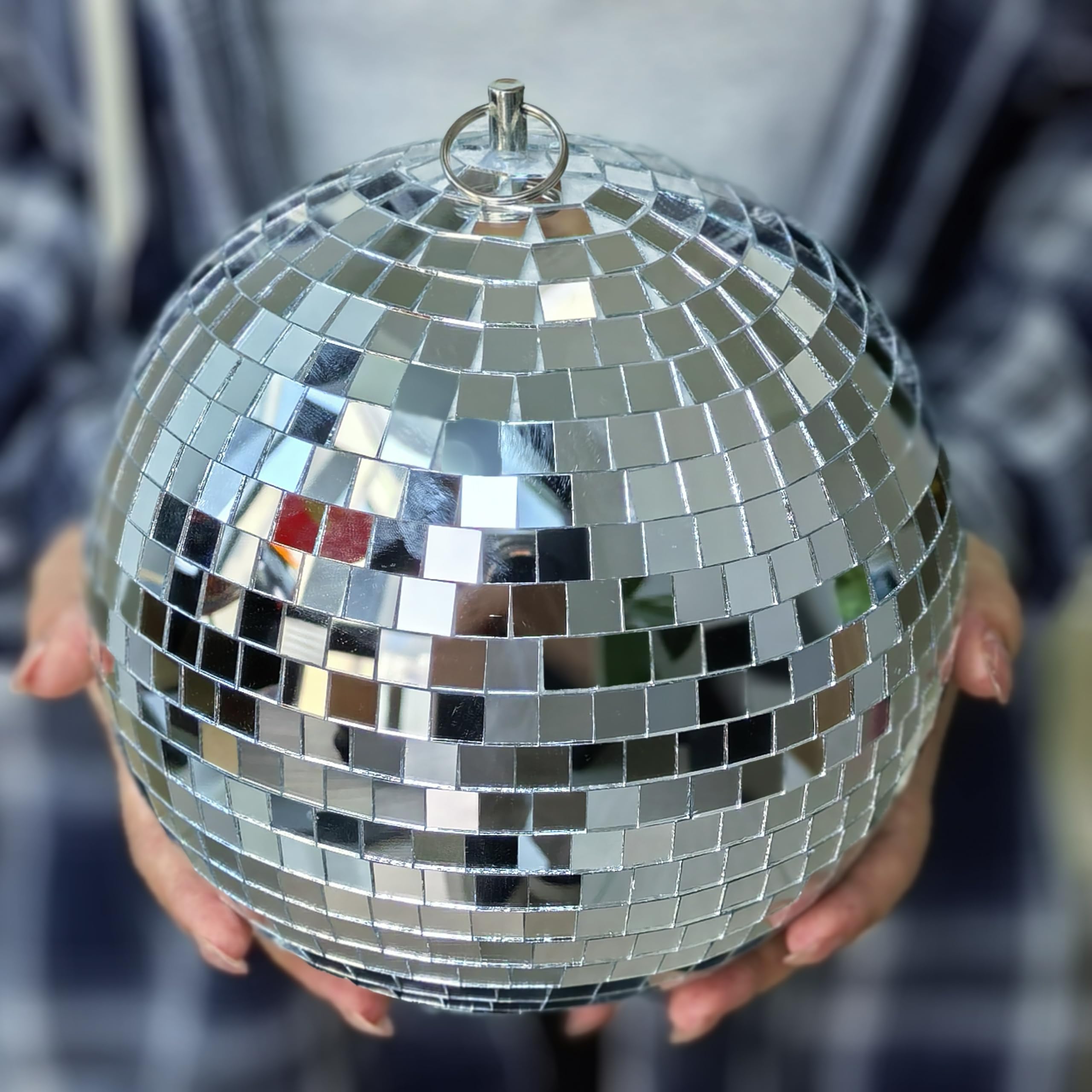 Mi-Ball Mirror Disco Ball 8-Inch Reflective Hanging Party Disco Ball Light for Dance Floor, Weddings, Holiday, Home Decor & DJ Events –Real Glass Silver Mirror Ball with Hanging Ring