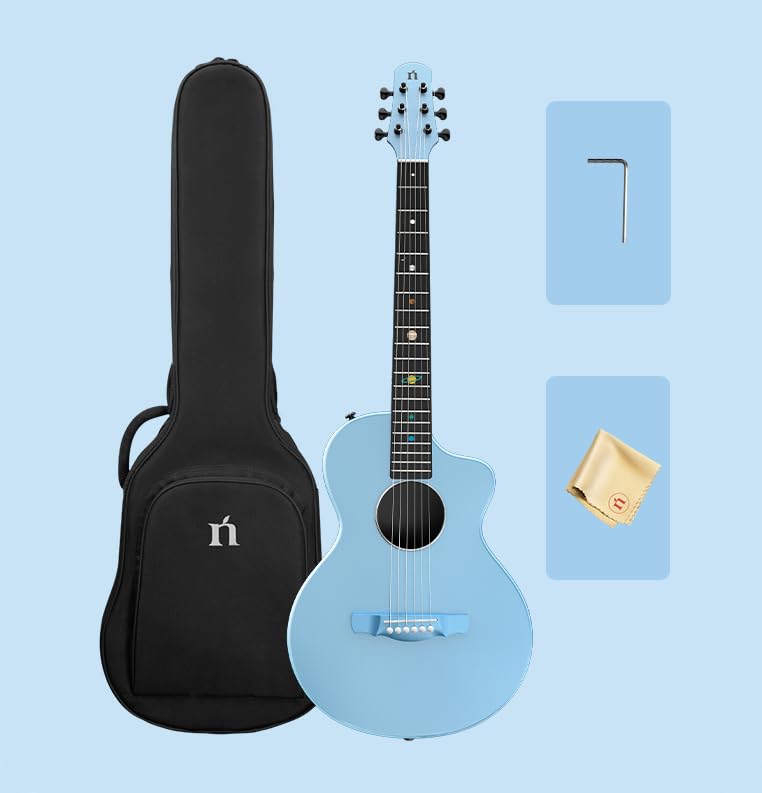 Natasha Carbon Fiber Acoustic Guitar, 38-inch Steel-string Guitarra,Durable 6-string Ultra-thin Guitar for Beginners (Blue)