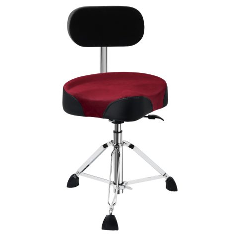 AKLOT Saddle Drum Throne with Backrest, Hydraulic Drum Throne, Disassemble Heavy Duty Drum Seat, Height Adjustable Suede Drum Chair, Motorcycle Style Drum Stool for Adults Drummers Red