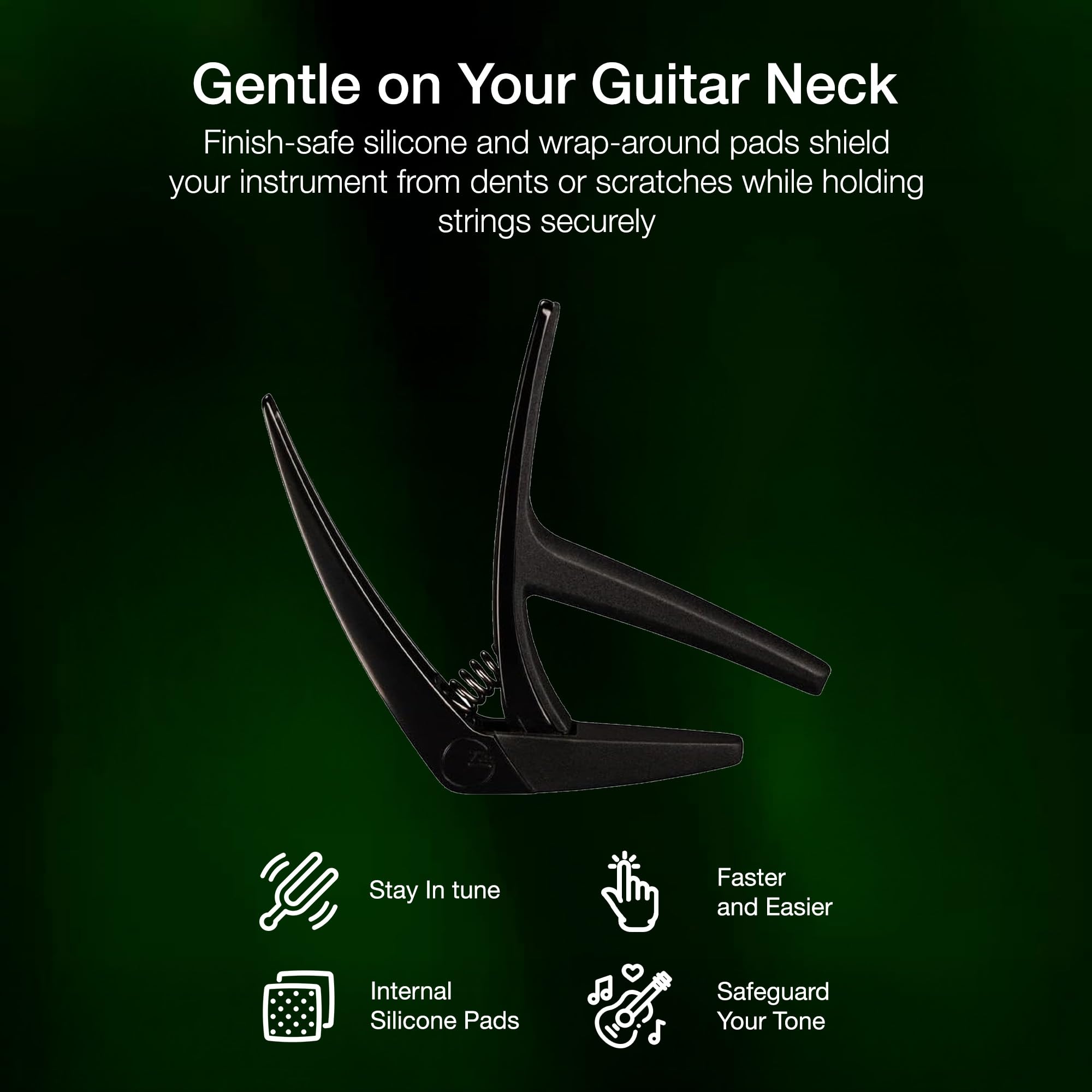G7th Nashville 6 String Black Guitar Capo – Lightweight and Low Profile with Protective Silicone Pads – The Perfect Capo for Acoustic and Electric Guitar – UK Designed