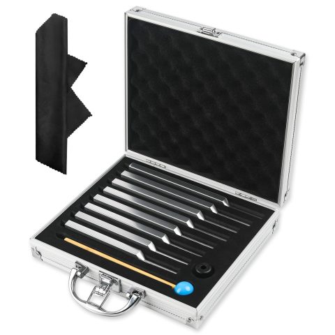 Tuning Fork Medical Sound Healing Set of 8 (256 Hz, 288 Hz, 320 Hz, 341.3 Hz, 384 Hz, 426.6 Hz, 480 Hz, 512 Hz), Unweighted Aluminum Chakra Forks with Reflex Hammer, Storage Bag and Exquisite Package