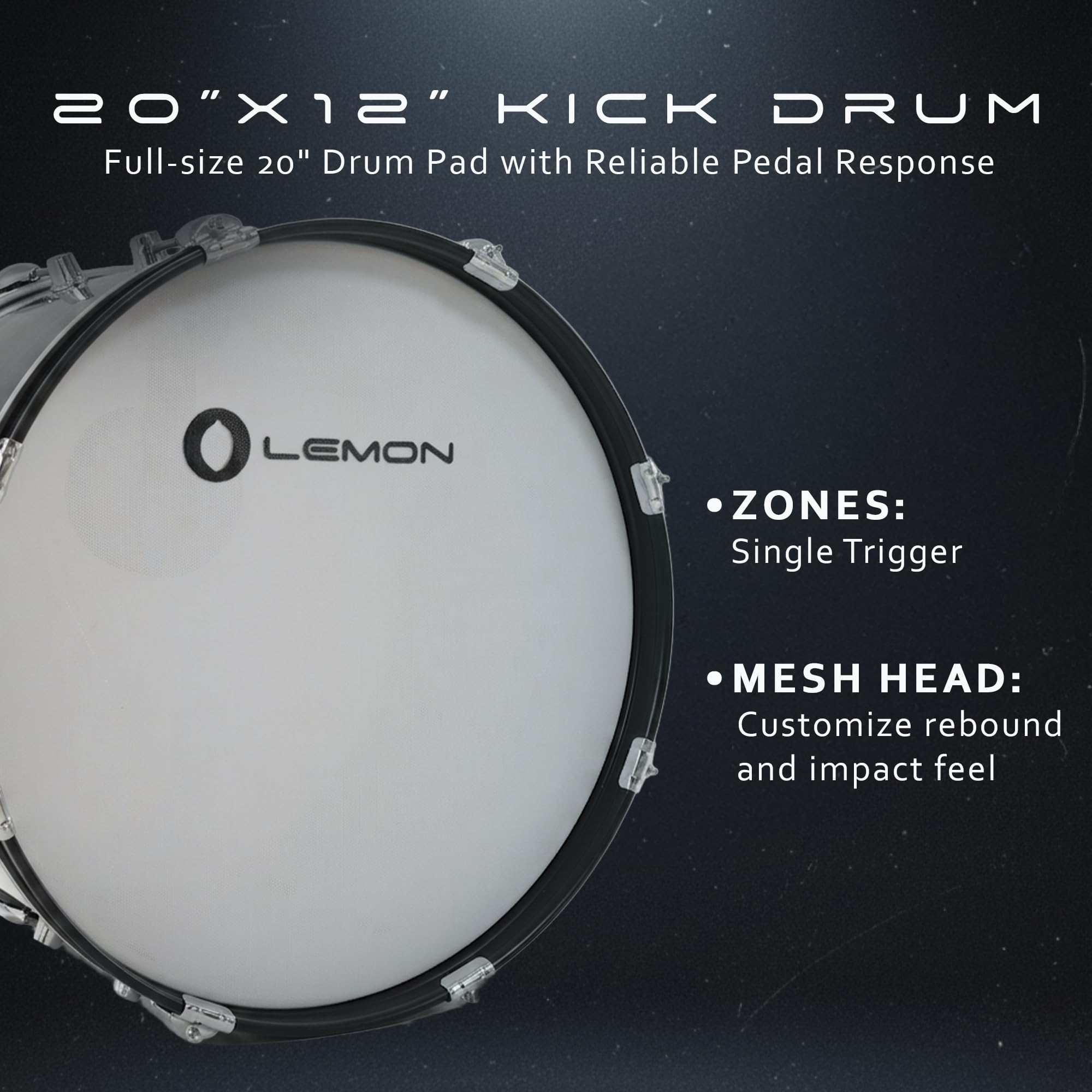 Lemon T950 20″x12″ Electronic Kick Drum, Single-Zone Mesh Trigger Pad