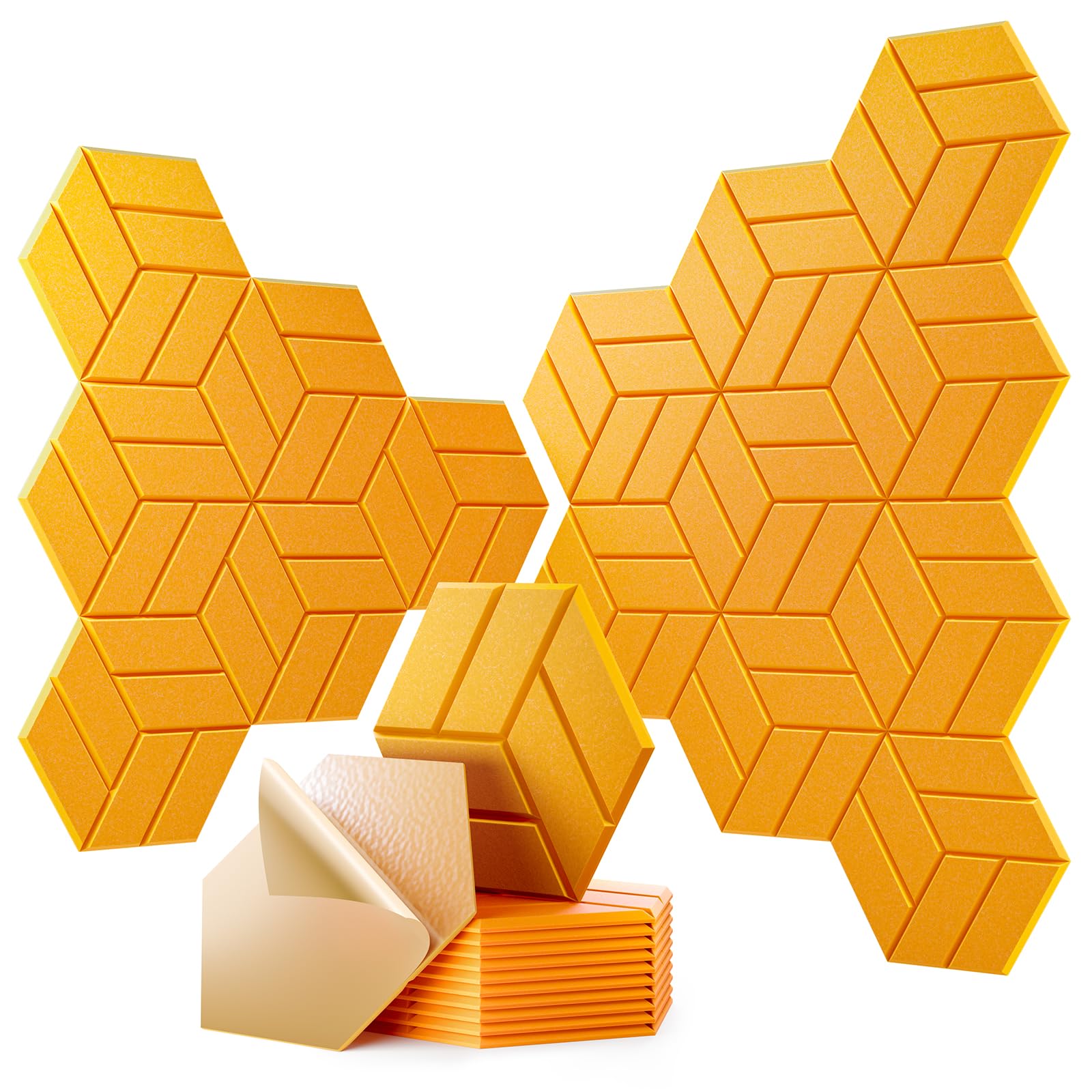 OTUOER 12Pcs Acoustic Panels with Self-adhesive, 12″X 10″X 0.4″ Sound Proof Foam Panels for Walls, Hexagonal Soundproof Wall Panels High Density, Sound Panels for Home Studio Office (Orange Yellow)
