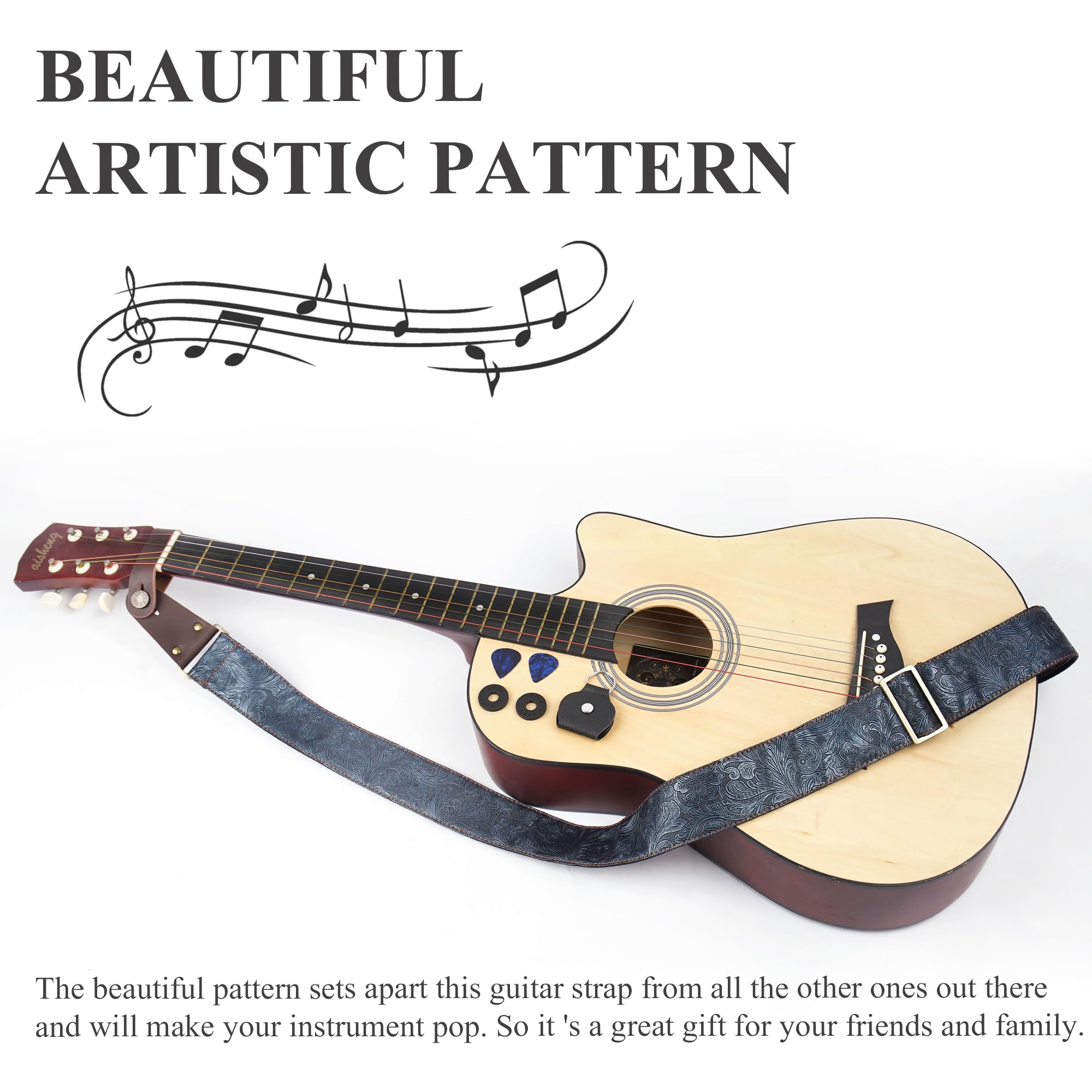 lizimandu Adjustable Guitar Strap Includes 2 Strap Locks & 2 Matching Picks & 1 Picks Holder & 1 leather Strap Button(1-Jacquard Pink)