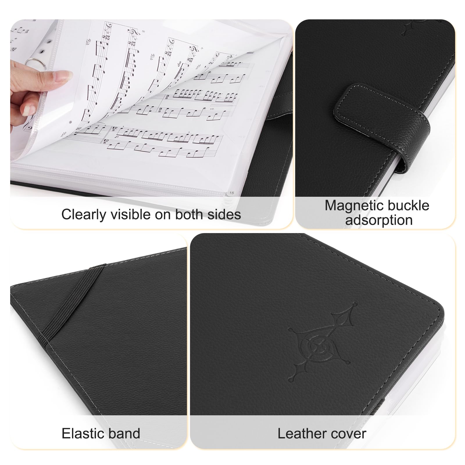 Rockhouse Black Sheet Music Folder Writable 3 Ring Binder with 30 Sleeves