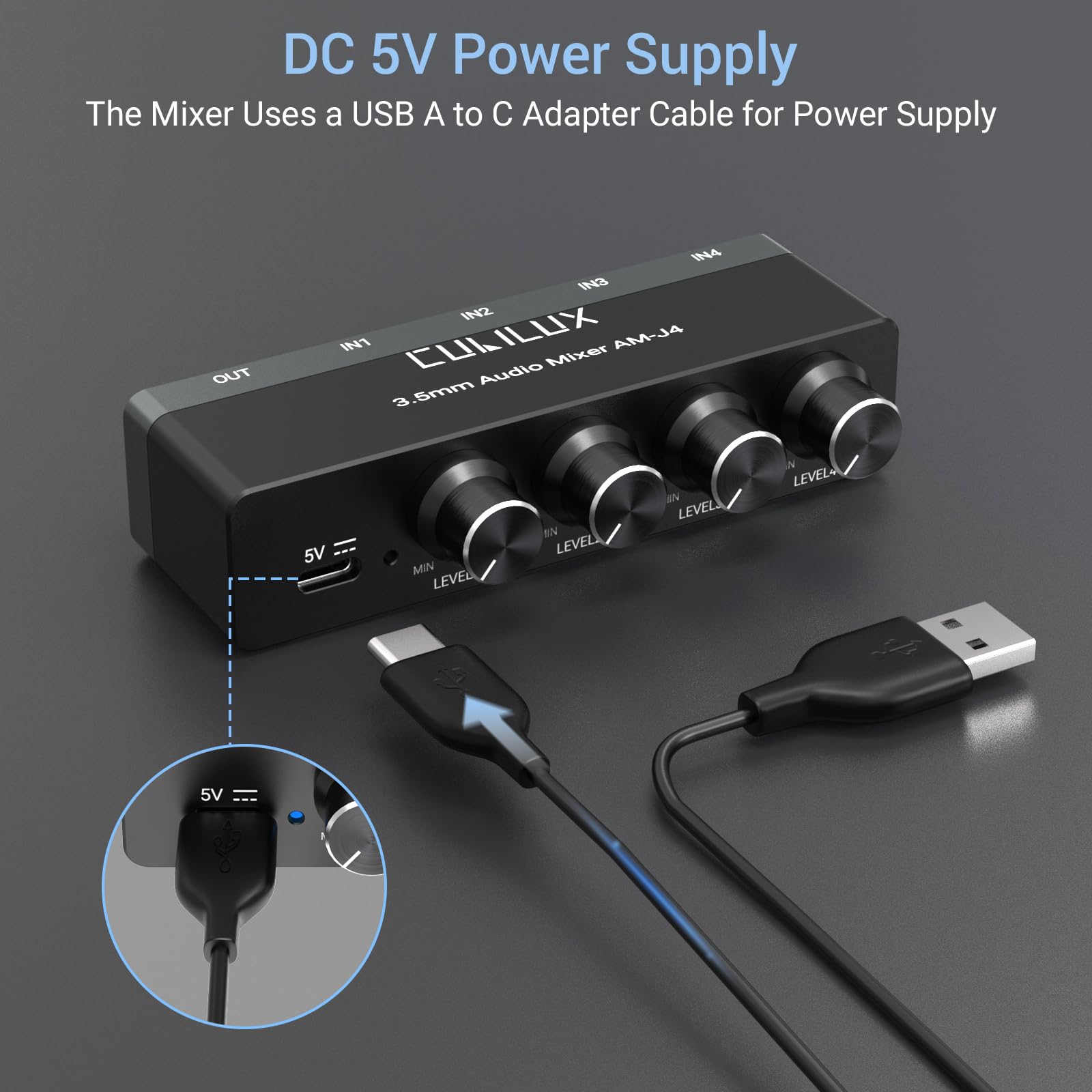 Cubilux 4-Channel 3.5mm Audio Mixer, Ultra-Low-Noise Mini Audio Mixer for Sub-Mixing, 1/8 TS/TRS Input, Stereo Switcher Suitable for Guitars, Bass, Keyboards