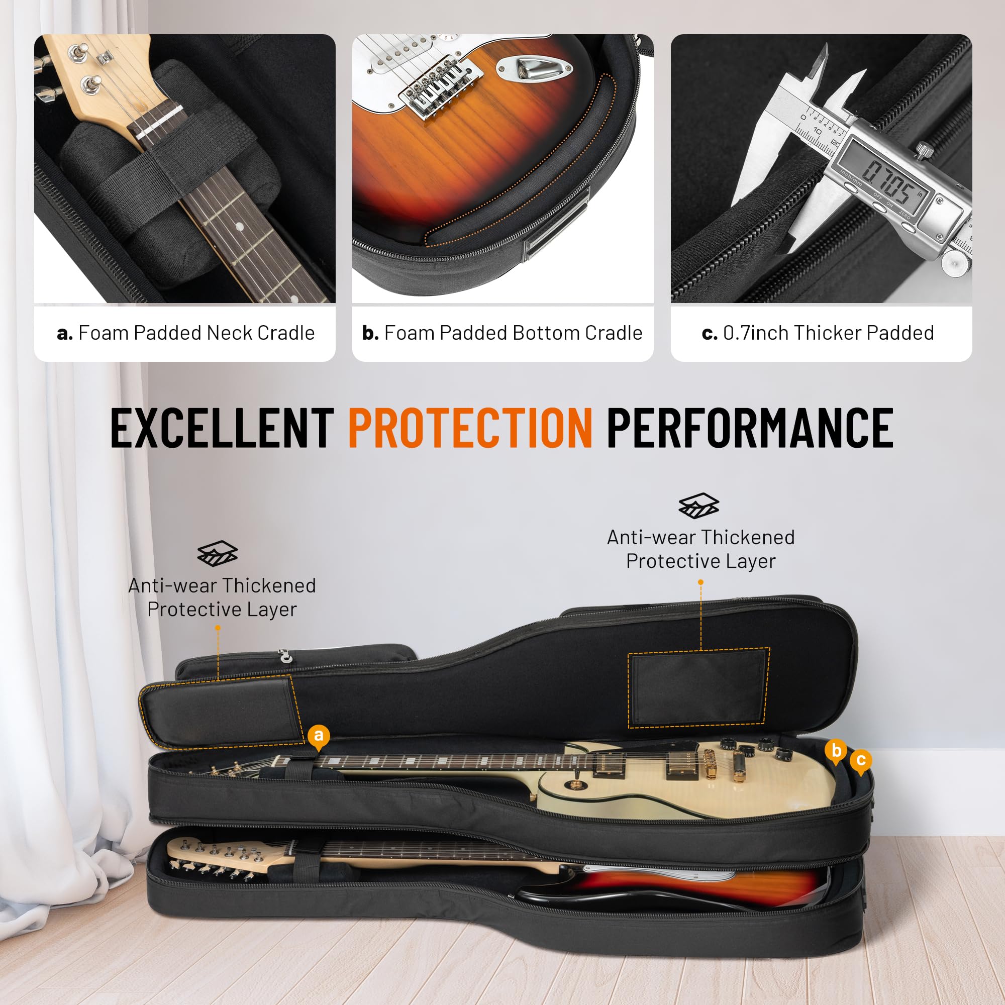 CAHAYA Dual Electric Guitar Gig Bag Padded Soft Guitar Case Backpack Black