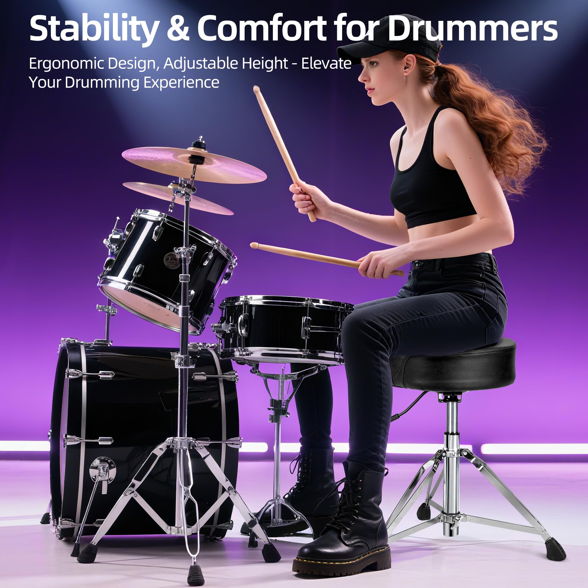 TIZECO Thickened Hydraulic Drum Throne, 12.6-inch Diameter Drummers Chair, Heavy Duty Drum Stool, Height Adjustable Drum Seat, Music Stool for Drummer