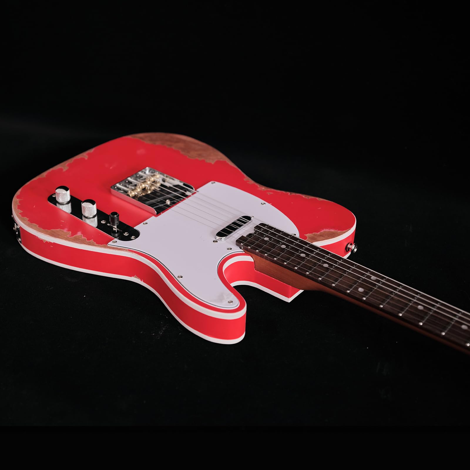 KGD Relic electric guitar mahogany body carbonized maple neck rosewood fretboard 6-string solidbody electric guitar S-S pickupsbrass barrel saddle bridge (Fiesta Red)