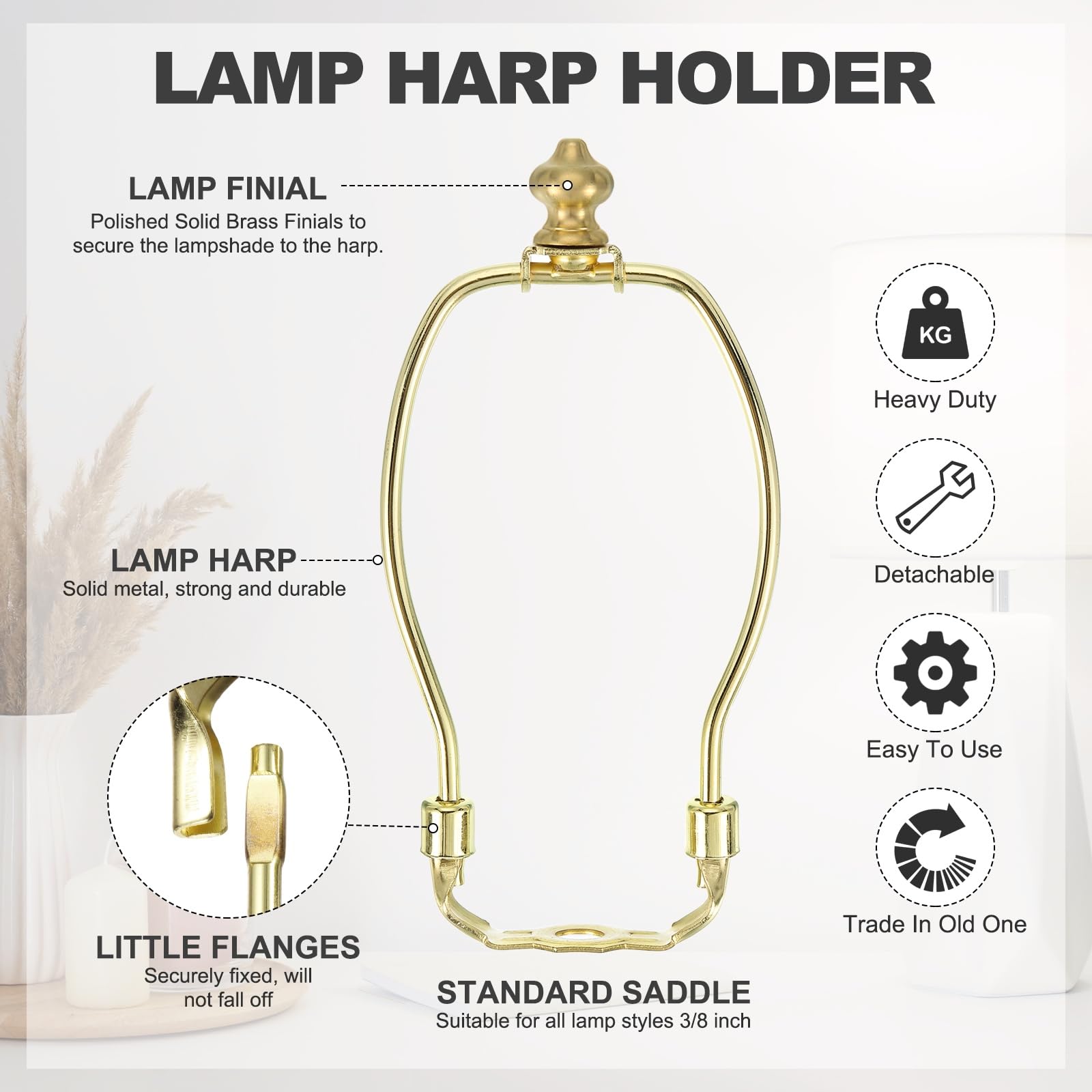 PATIKIL 6 Inch Lamp Harp Kit with 1 Inch Height Solid Brass Finial, 2Set