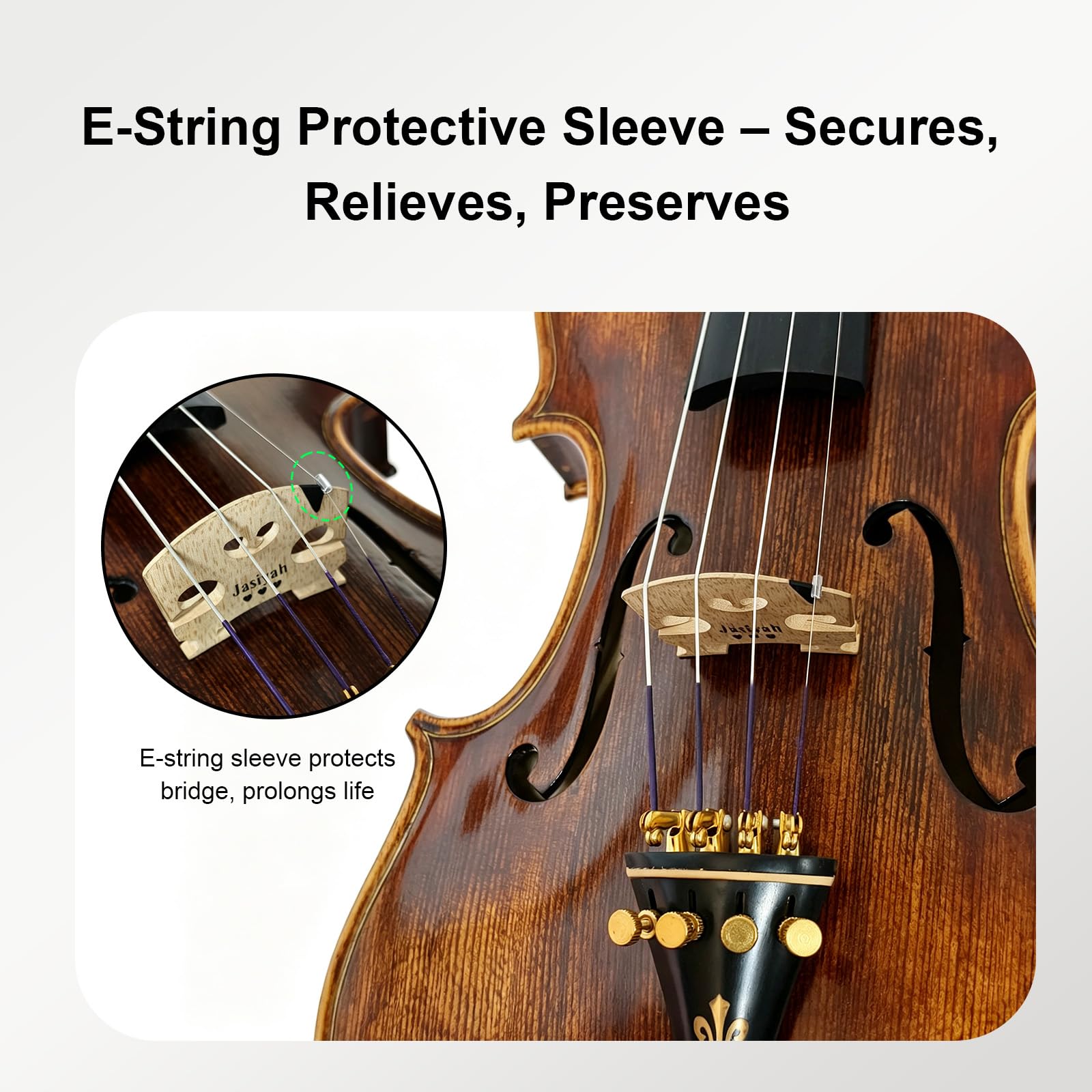 Jasiyah Violin Strings Full Set With Bonus E String, Solid Steel Core, Warm Tone & Durable, Gold Ball-End for 1/4 and 1/2 size