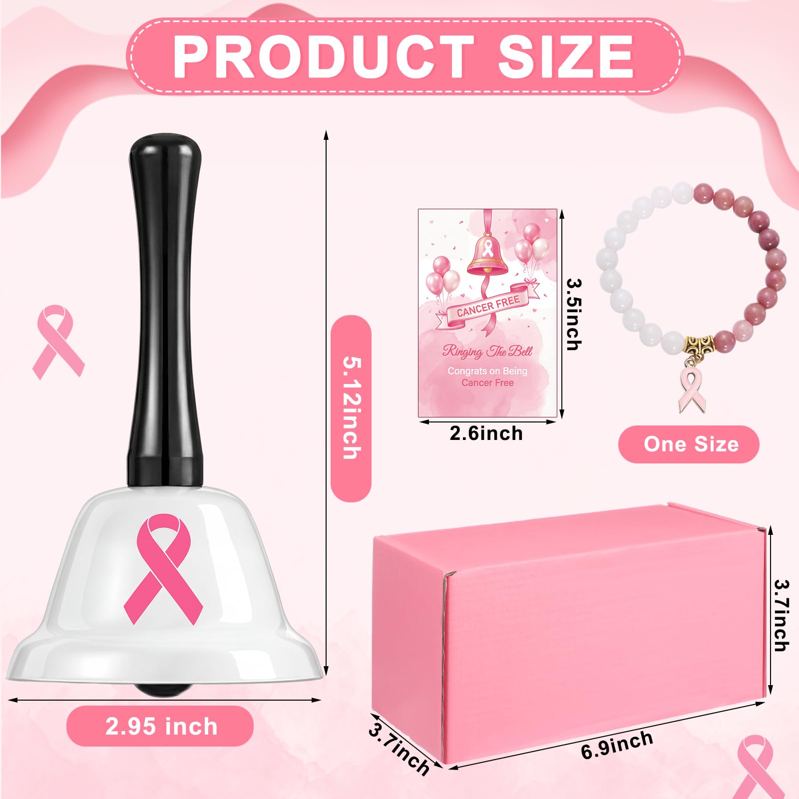 Canchiing 4 Pcs Breast Cancer Bell Ringing Gift Chemo Survivor Ornament