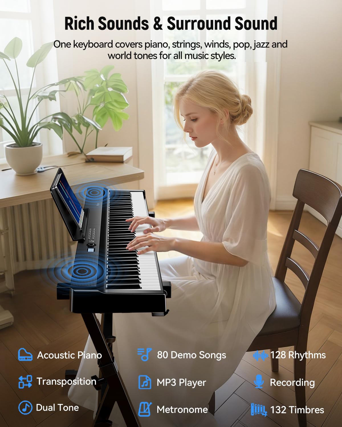 Folding Keyboard Piano, Rhymo Upgraded 88 Key Full Size Portable Semi Weighted Electric Piano Keyboard with 30W Stereo Surround Speaker, USB MIDI, Sustain Pedal for Beginners & Adults (QJT0016)