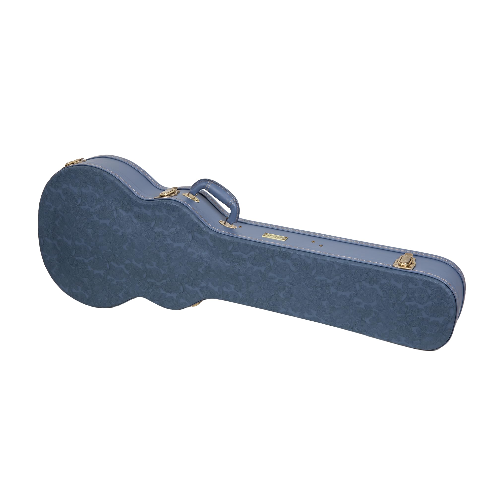 Crossrock Relief Series Les Paul Guitar Case for Single-Cut Electric Guitars | Carved Smoke Blue Finish, Monochrome Blue Velvet Interior, Lock – Premium Wooden Hardshell