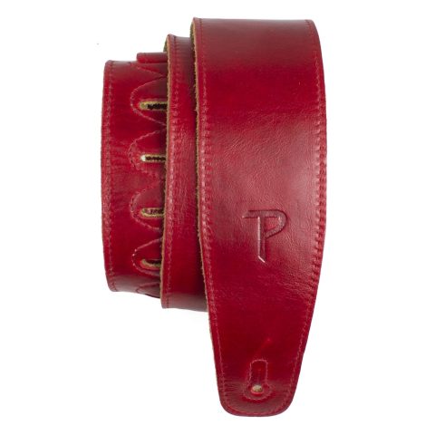 Perri’s Leathers, Leather Guitar Strap with Super Soft Suede Backing, Cherry Red, Anti-Slip, Classic, Suitable for Each Level, Adjustable from 41″ to 56″ Inch, Compatible with All Button Lock Systems