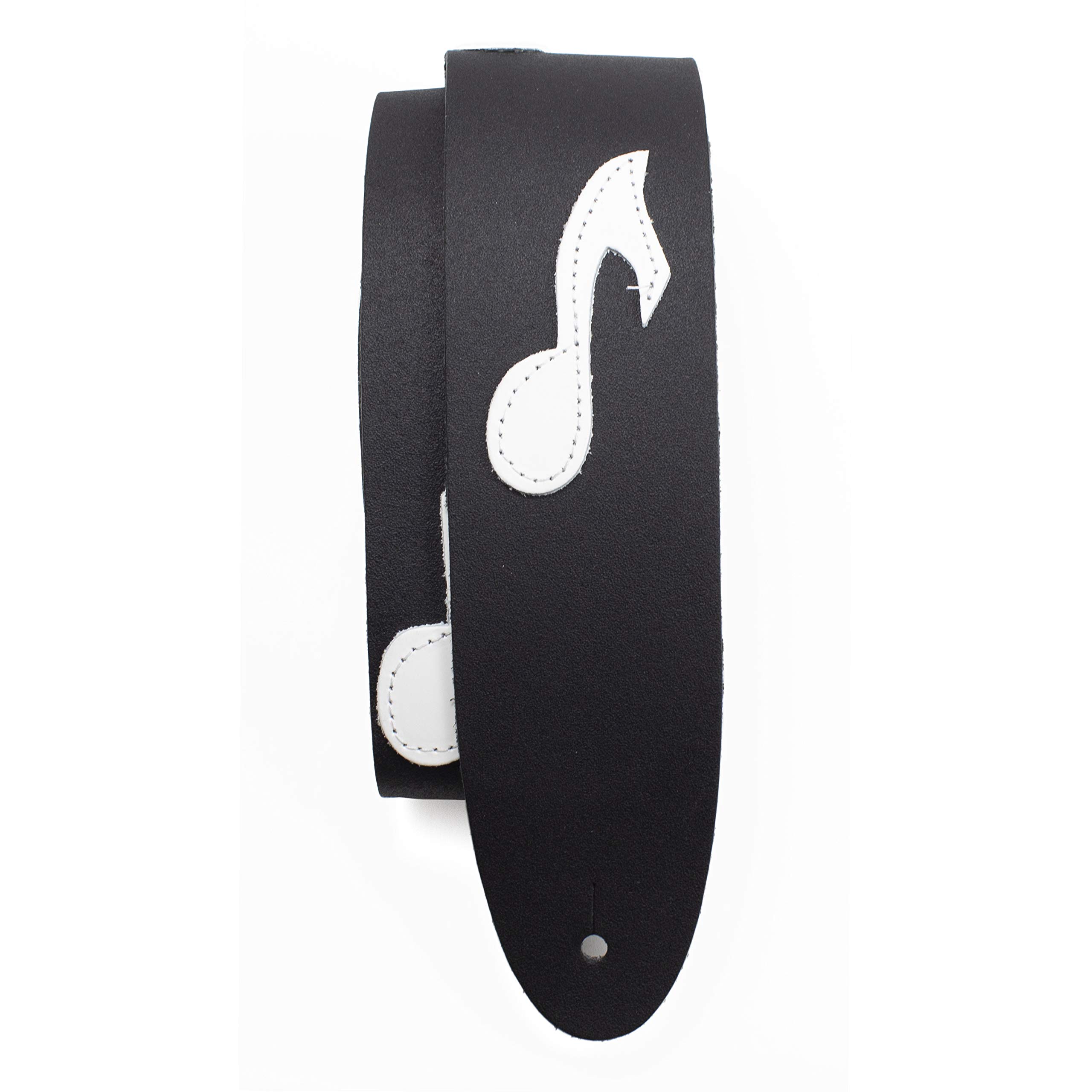 Perri’s Leathers, 41″-56″, Black & White, The Famous Collection, Leather Guitar Strap, Adjustable, Durable Design, Acoustic & Bass Guitar Straps for Electric, Musical Notes Themed
