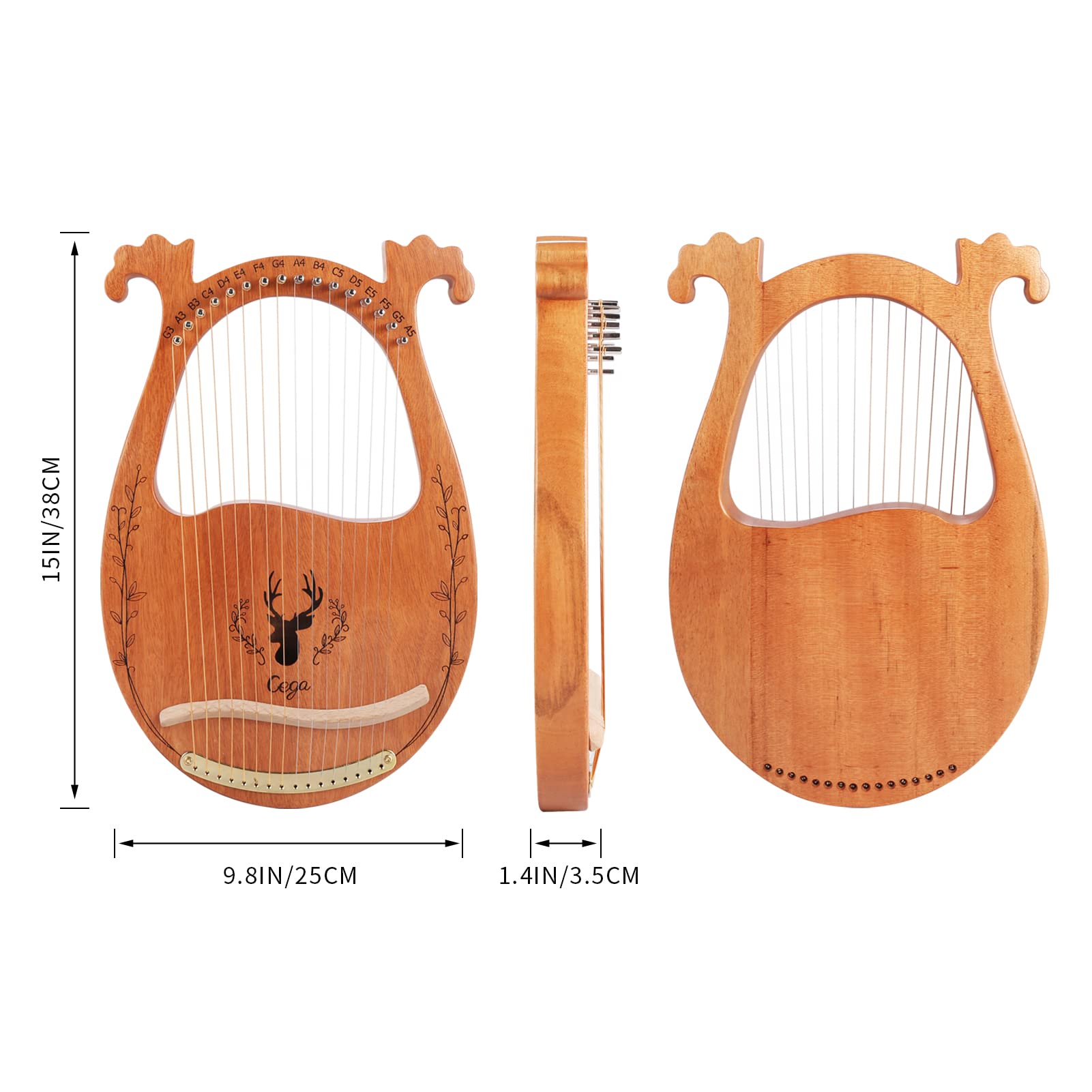 Lyre Harp, 16 Strings Mahogany Acoustic Lap Harp for Adults Beginners