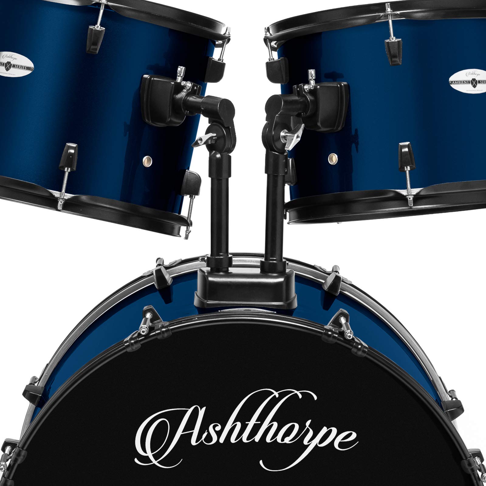 Ashthorpe 5-Piece Complete Full Size Adult Drum Set with Remo Batter Heads – Blue