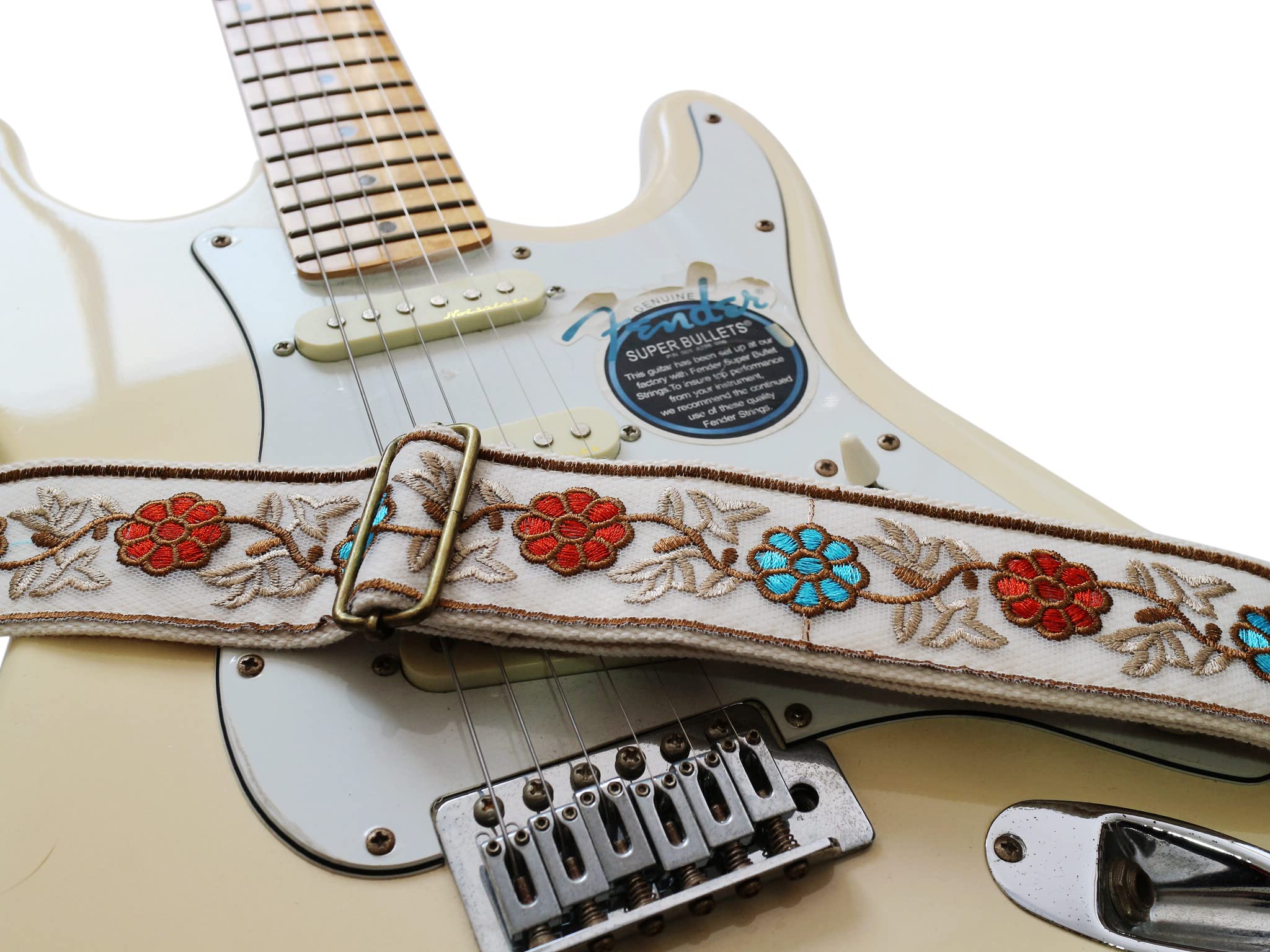 MUSIC FIRST Original Design, 2 inch width (5cm), Rococo Style Embroidery Floral Organza Electric Guitar Strap Bass Strap (Floral Organza)