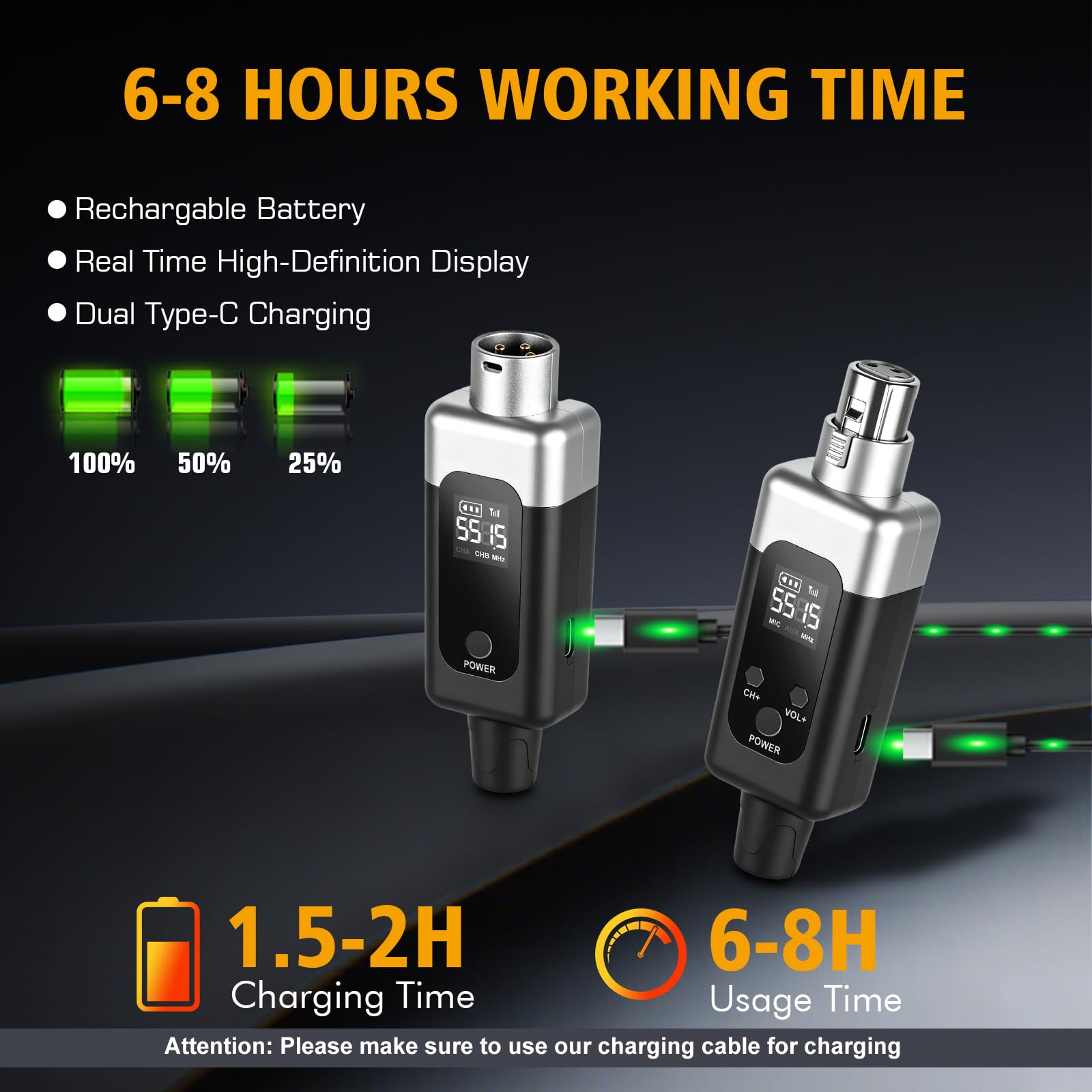 Nexilunual Wireless XLR Transmitter and Receiver for Dynamic Mic, 164ft