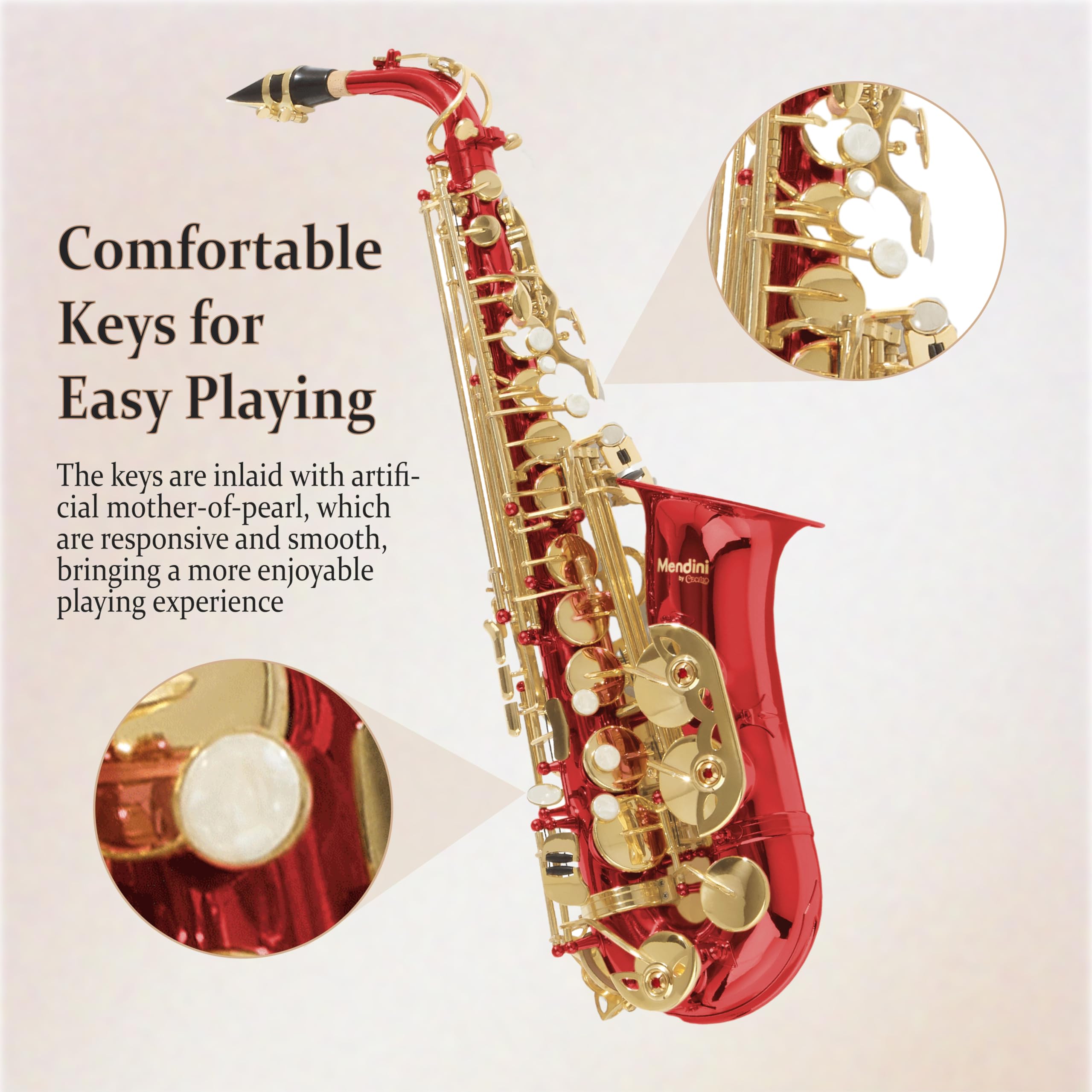 Mendini By Cecilio Eb Alto Saxophone Kit for Beginner – Gold Red