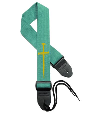 Legacystraps Christian Guitar Strap 2 Inch Wide Cotton Strap with Carpenters Cross Design (Metallic Gold/Green)