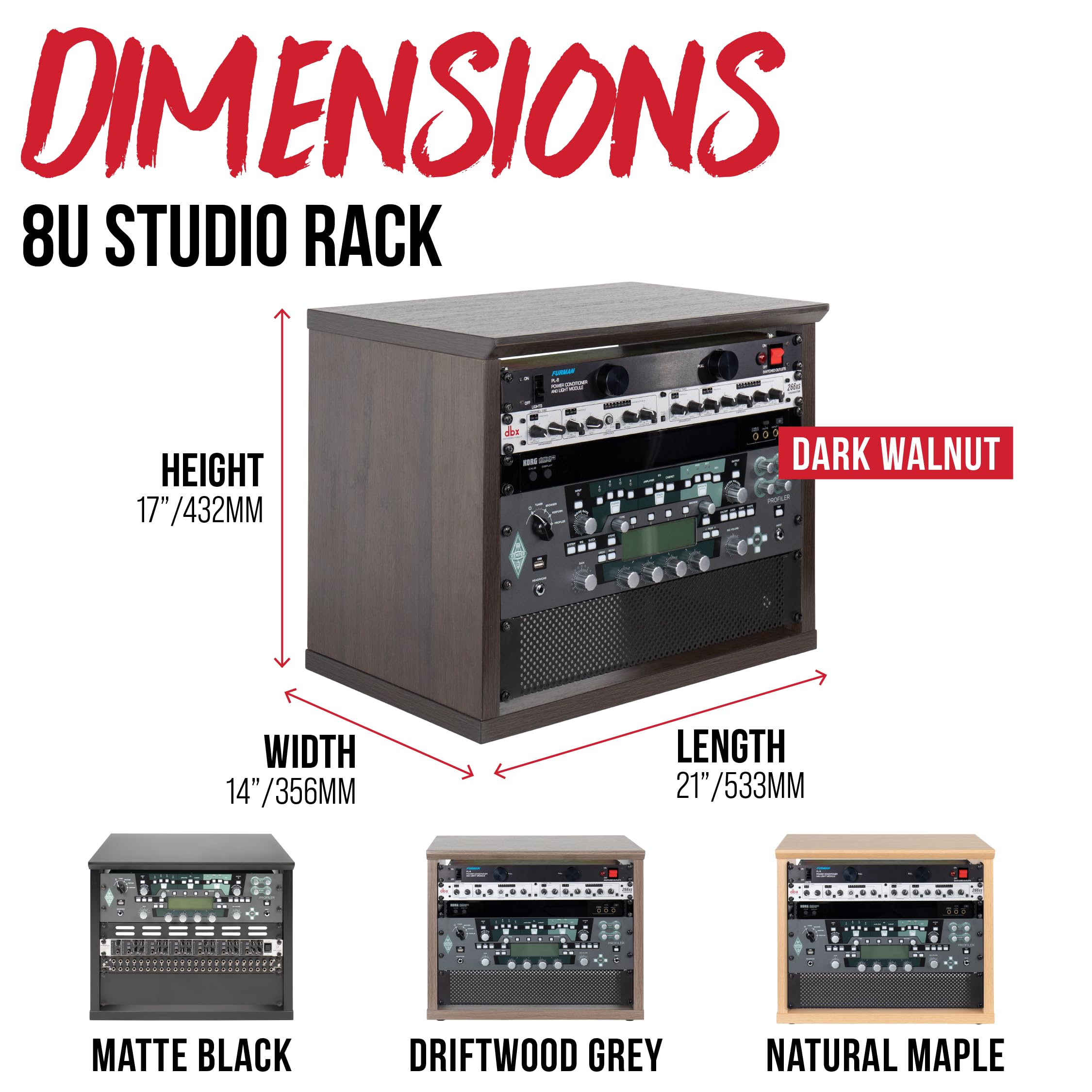 Gator Frameworks Elite Furniture Series 8U Wood Desktop Studio Rack in Driftwood Grey Finish (GFW-ELITERK-8U-GRY)