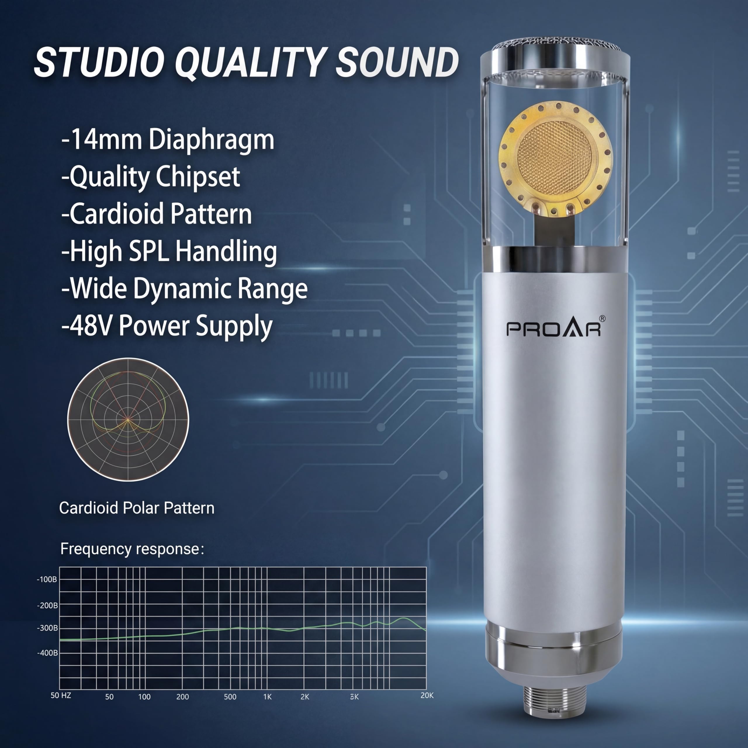 PROAR XLR Condenser Microphone with Desktop Stand for Vocals and Podcasting