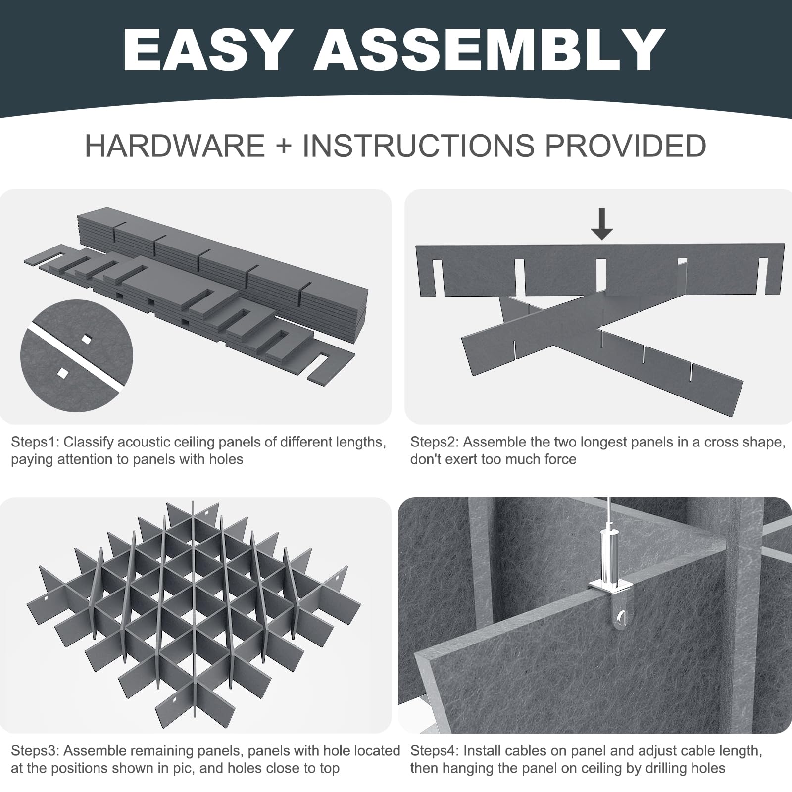 Acoustic Ceiling Panels Sound Absorbing Panels, Lattice Gray