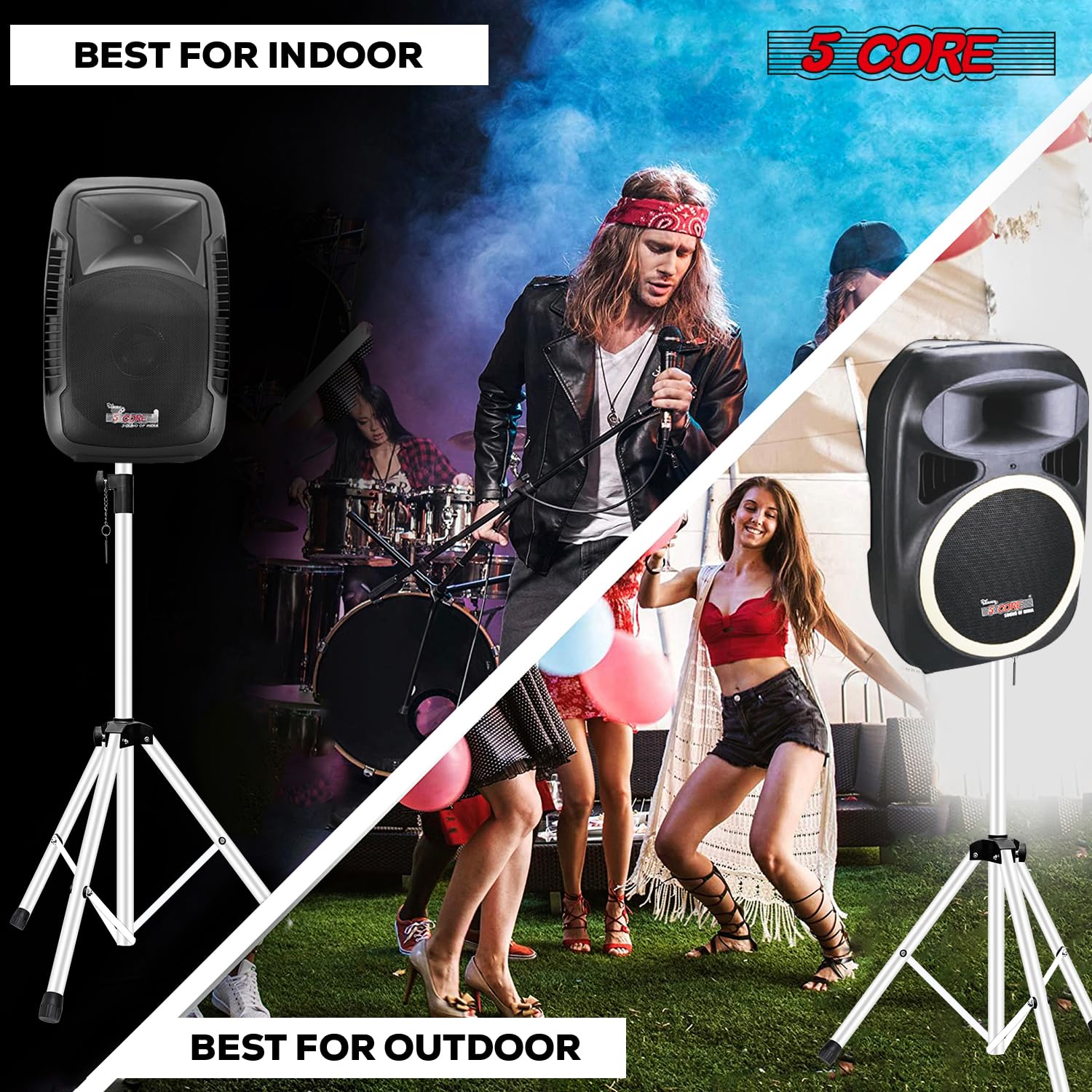 5 Core Speaker Stand Tripod Pair Adjustable PA DJ Universal Pole Mount
