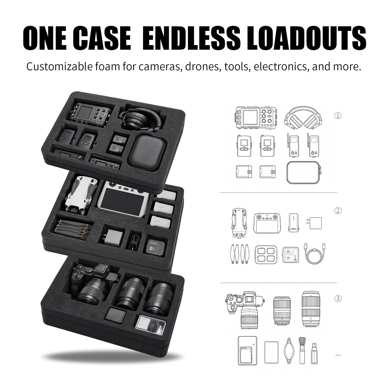 Waterproof Hard Case with Foam 16.5 x 13 x 6.9 Inch, IP67 Hard Storage Case with Customizable Foam Insert, Protective Storage Case for Microphone, Camera, Electronics, Drone, Tools & Equipment