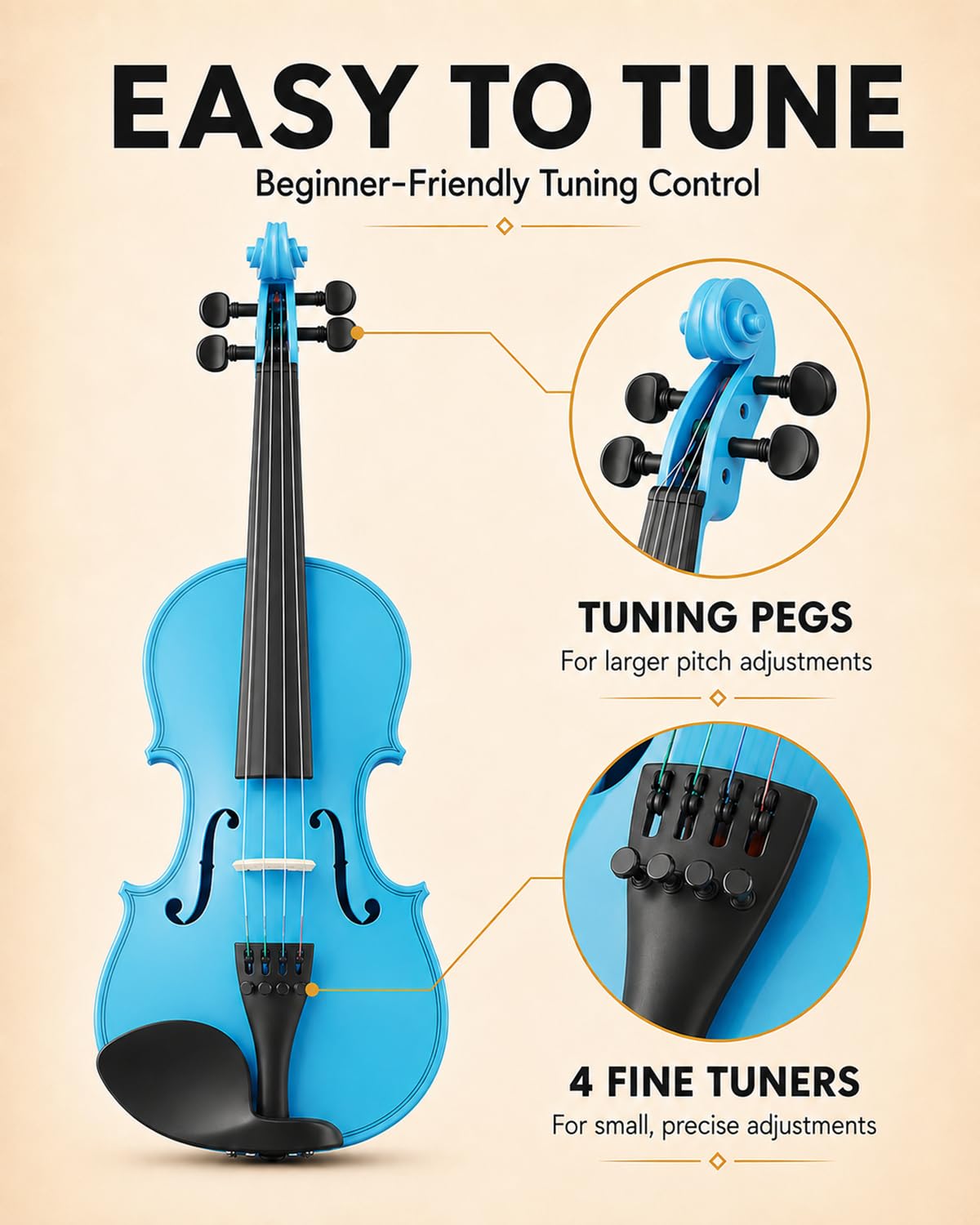 Beginner Violin 4/4, Full Size Violin for Adults, Teens, Student, Learners Age 12+, Acoustic Fiddle Kit with Hard Case, Bow, Rosin, Bridge (Sky Blue)