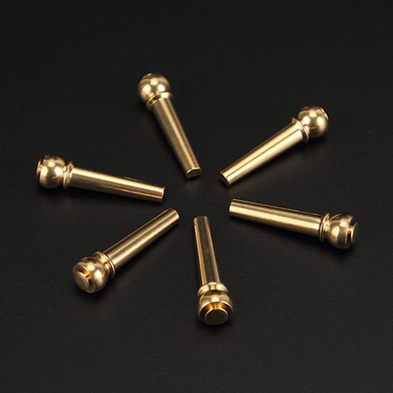 MAXCHEER 6Pcs Brass Acoustic Guitar Bridge Pins Guitar Strings Fixed Cone String Pins String Nails with Guitar Pins Puller(Gold)