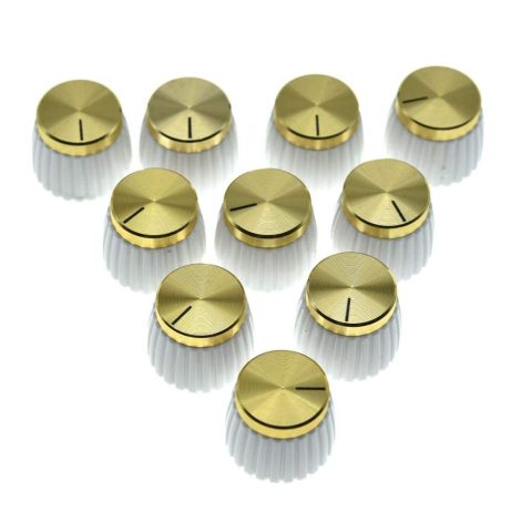 Dopro 10pcs Guitar AMP Amplifier Push on fit Knobs White with Gold Cap Fits 6mm diameter Pots Marshall Amplifiers