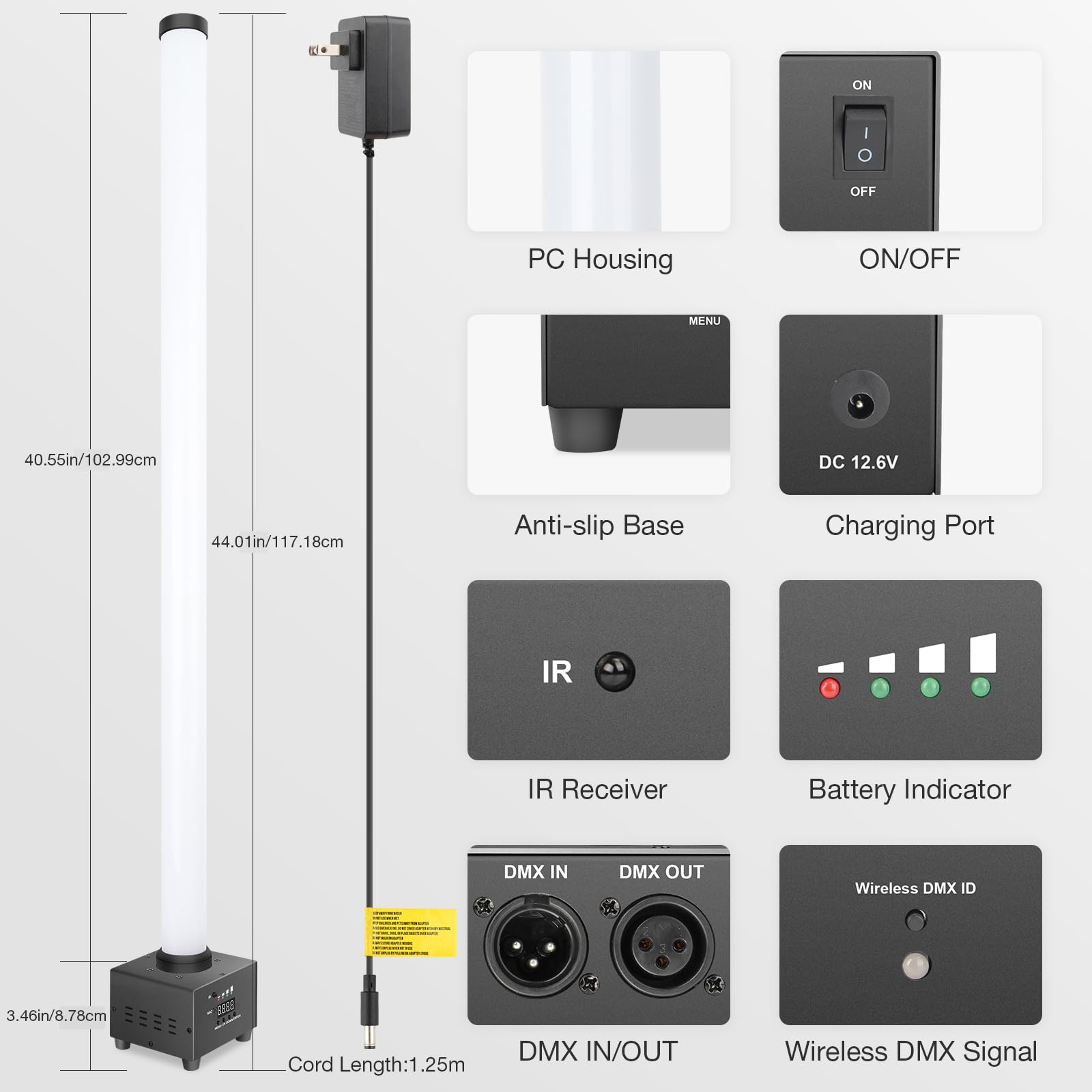 OPPSK Battery Powered Pixel Tube Light Bar for Stage Party