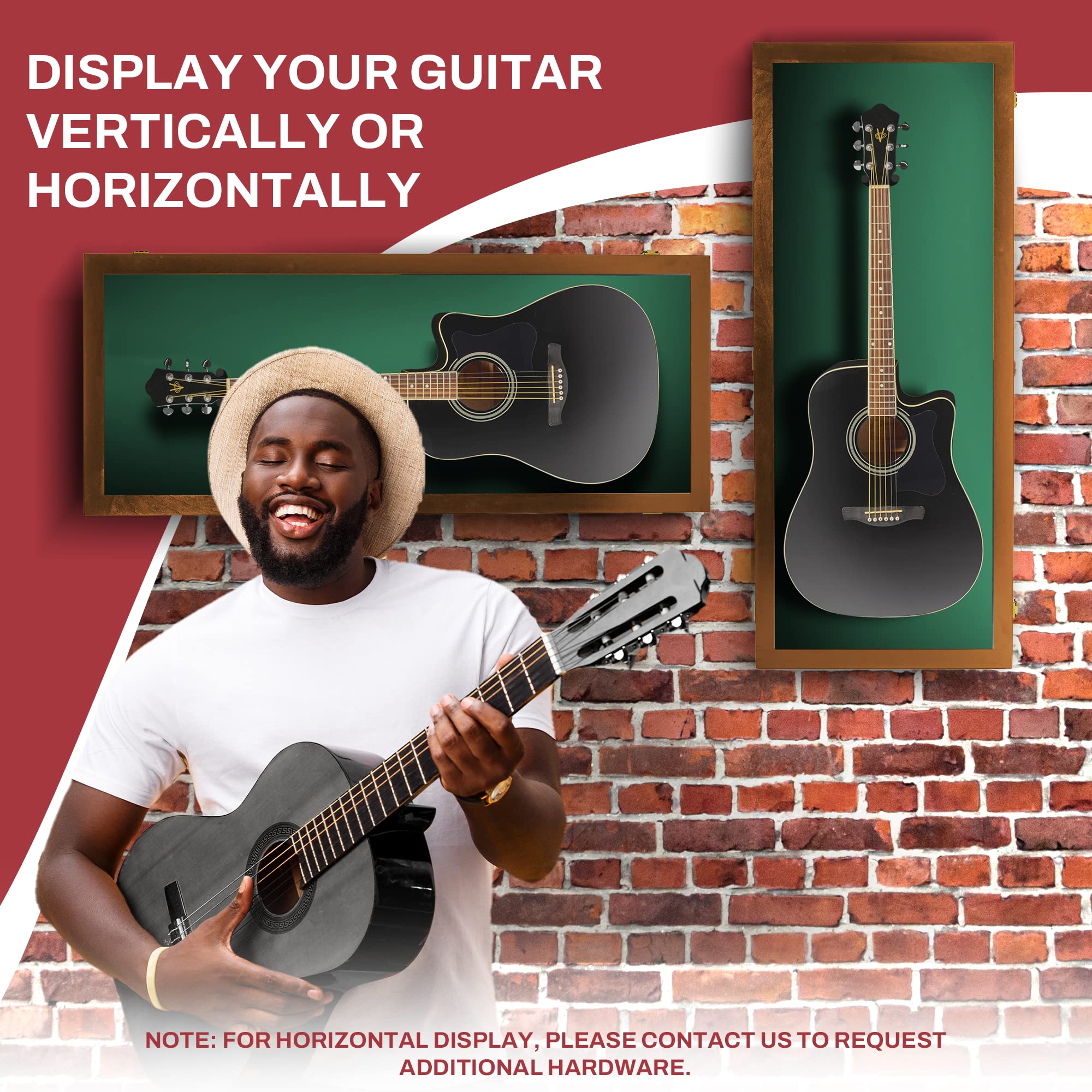 PENNZONI Acoustic Guitar Display Case – Acrylic Acoustic Guitar Case – Guitar Display Case Wall Mount Made from Hardwood Frame & Clear Acrylic – Walnut w/Felt Green