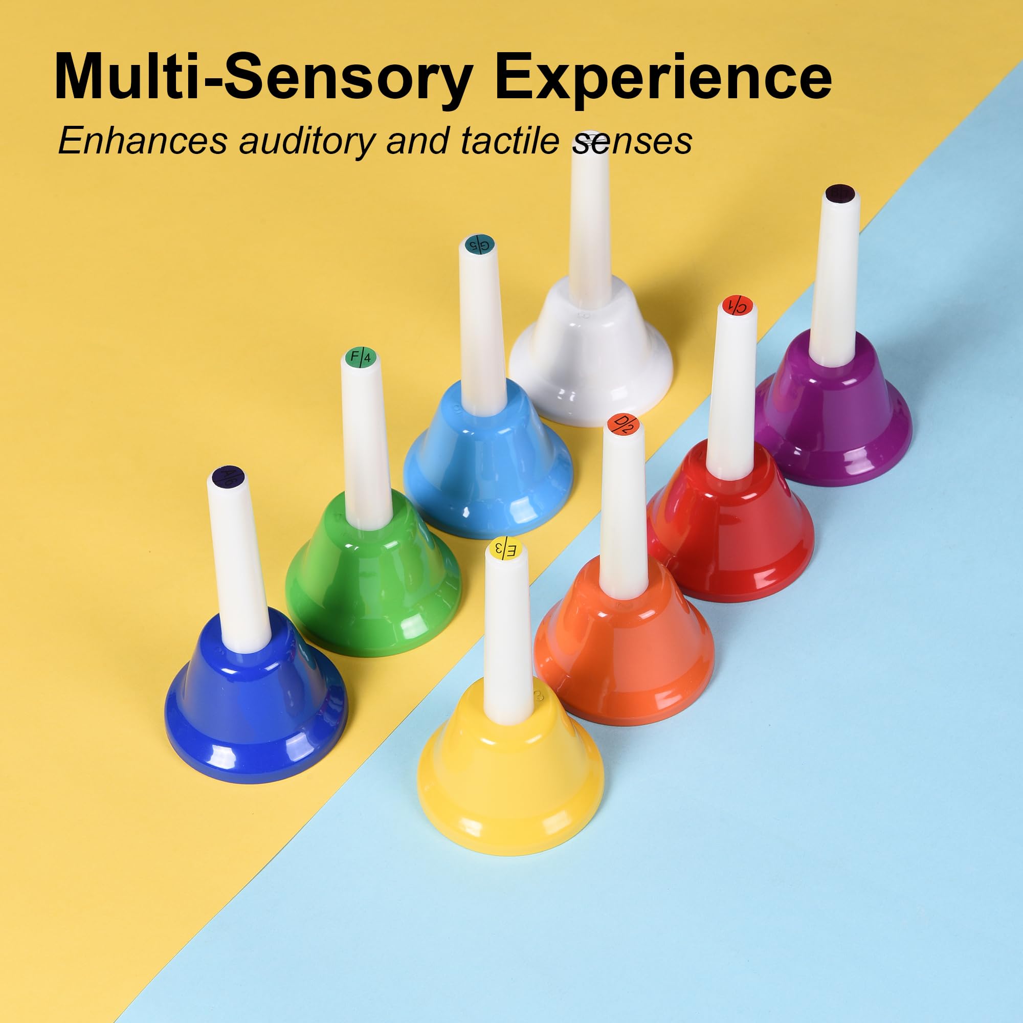 8 Note Hand Bells for Kids Adults, Colorful Merry Handbells Set Musical Instruments