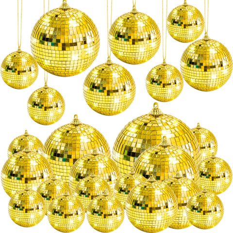 Kepfire 17pcs Hanging Gold Disco Ball,Mirror Balls for Party Decor