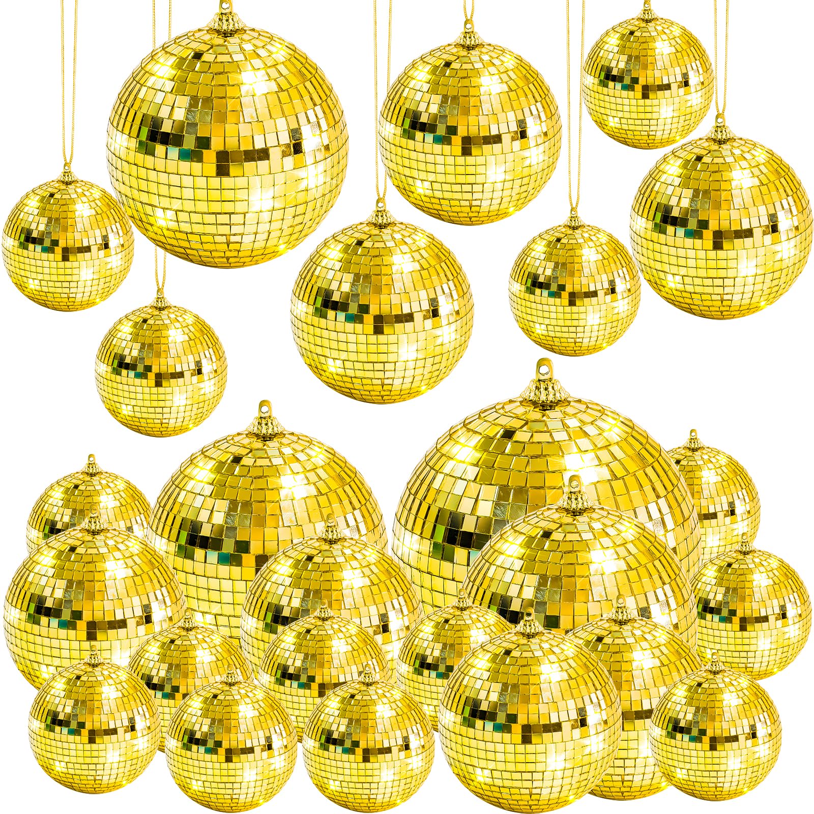 Kepfire 17pcs Hanging Gold Disco Ball,Mirror Balls for Party Decor
