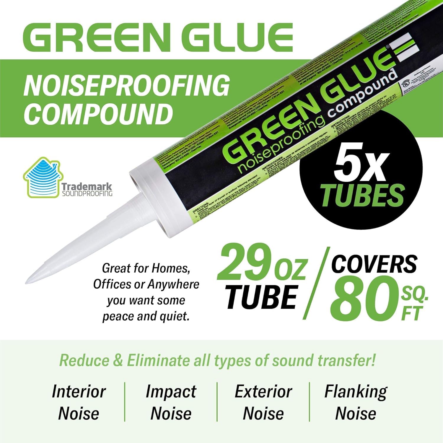 Green Glue Soundproofing, Noiseproofing Compound – 28 fl.oz (828 ml) – 12 Pack – Hand Wipes Included
