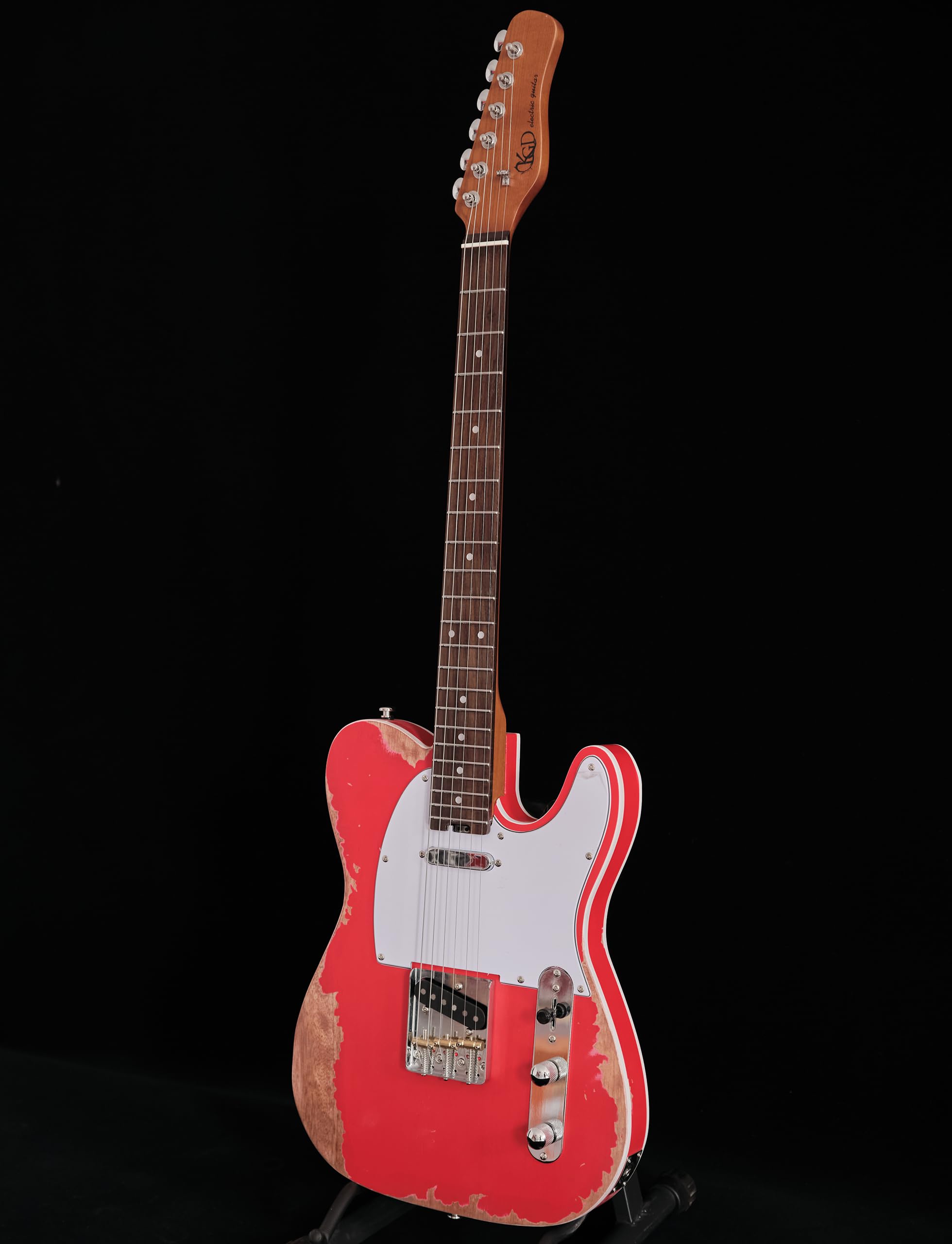 KGD Relic electric guitar mahogany body carbonized maple neck rosewood fretboard 6-string solidbody electric guitar S-S pickupsbrass barrel saddle bridge (Fiesta Red)