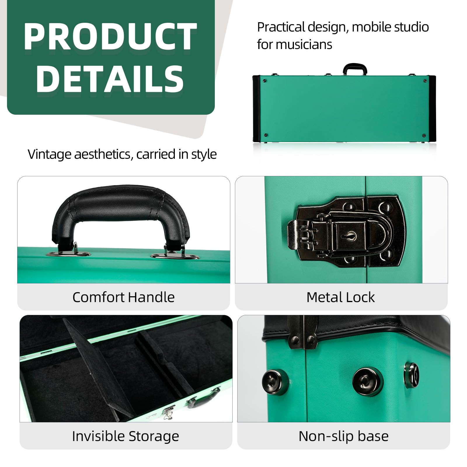 REAL MISSION Electric Guitar Case Hard, Fits Fender Strat, Tele, and Standard Guitars, Portable 4-Layer Protection Hardshell with Comfort Handle, Secure Metal Lock (Green)