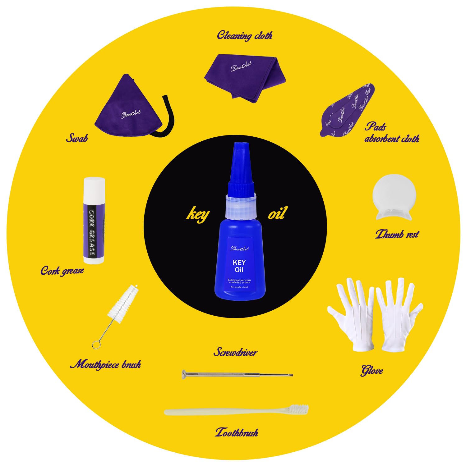 Clarinet Cleaning Kit, Clarinet and Saxophone Care Kit, Key Oil, Cork Grease, Cotton Swabs, Cleaning Cloth, Thumb Rest, Mouthpiece Brush, Screwdriver…