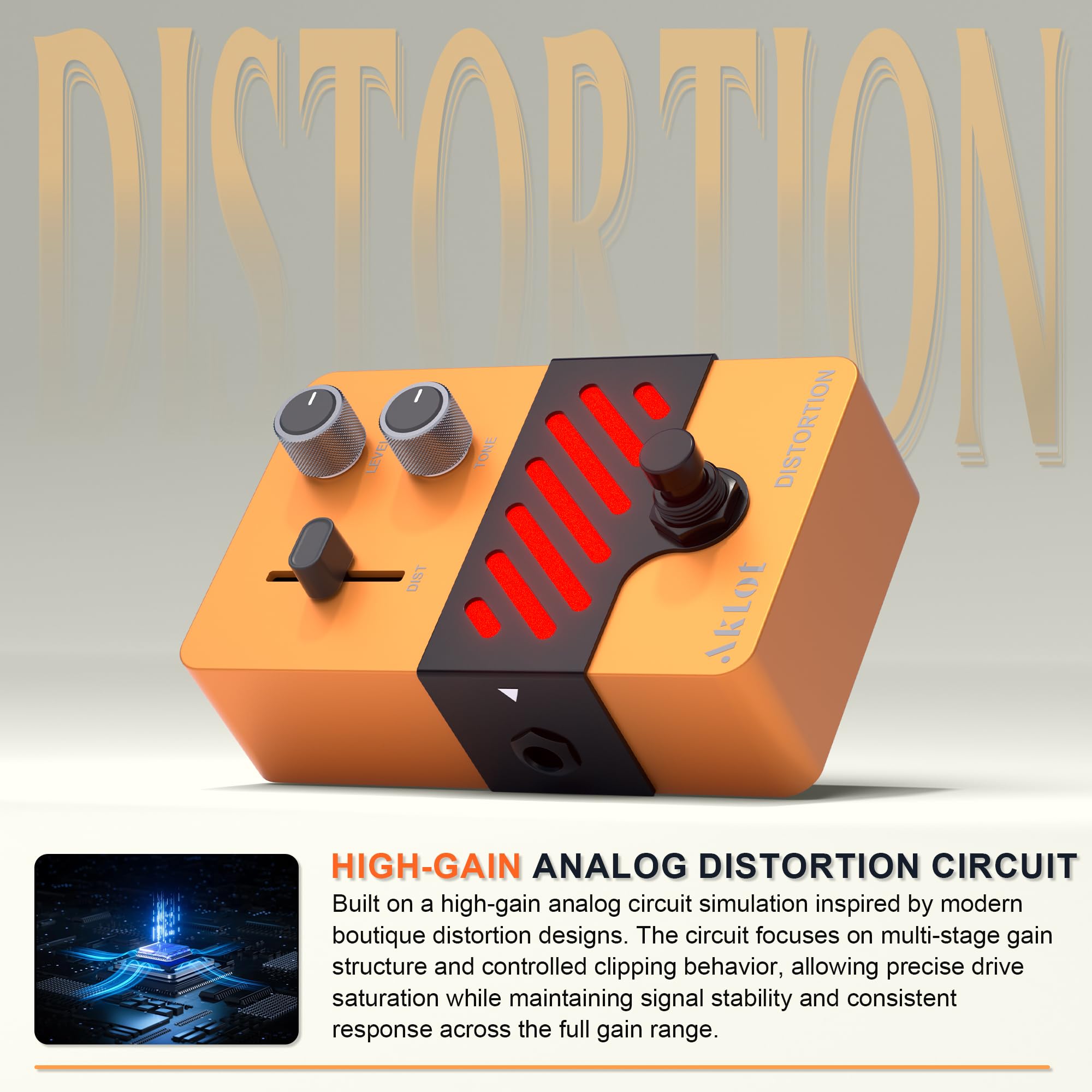 AKLOT Classical Distortion Guitar Pedal: Classic Rock Distortion Pedal with DIST/LEVEL/TONE Controls, True Bypass Compact Metal Pedal for Electric Guitar, Rock, Blues, Punk, NEON Riot